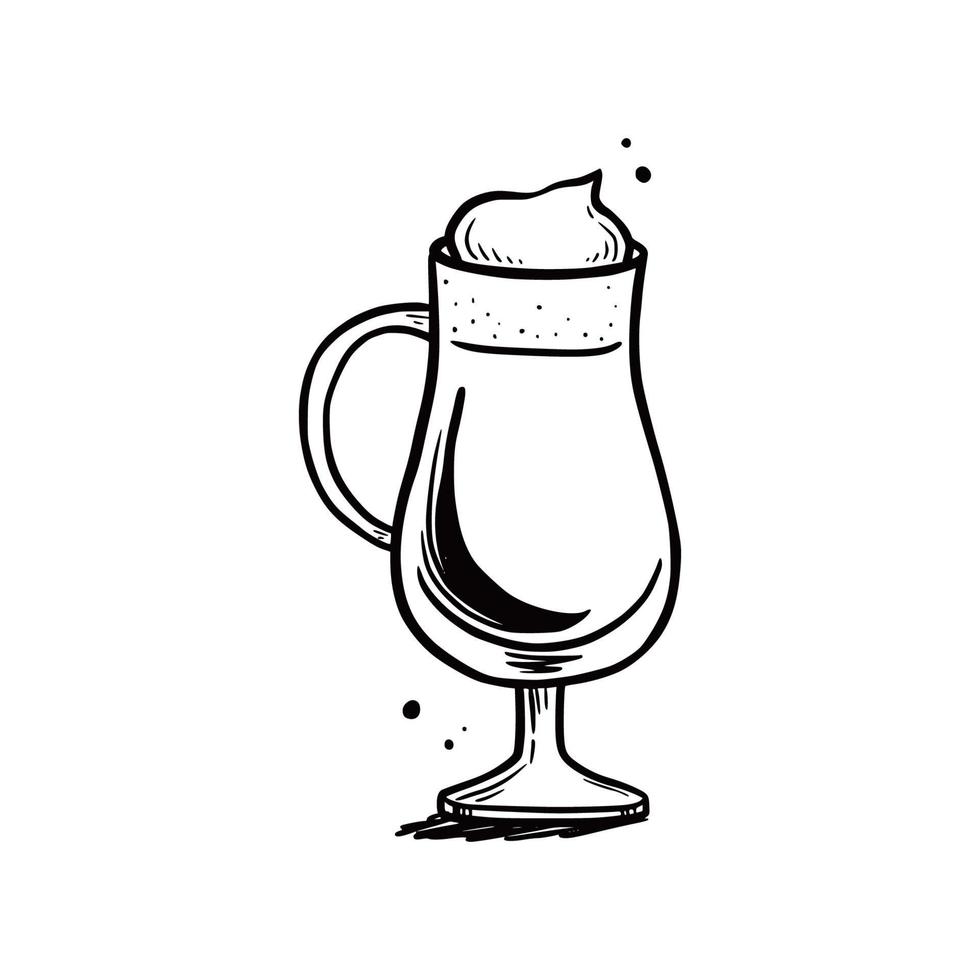 bebida de café dibujada a mano con vaso de vidrio. vector