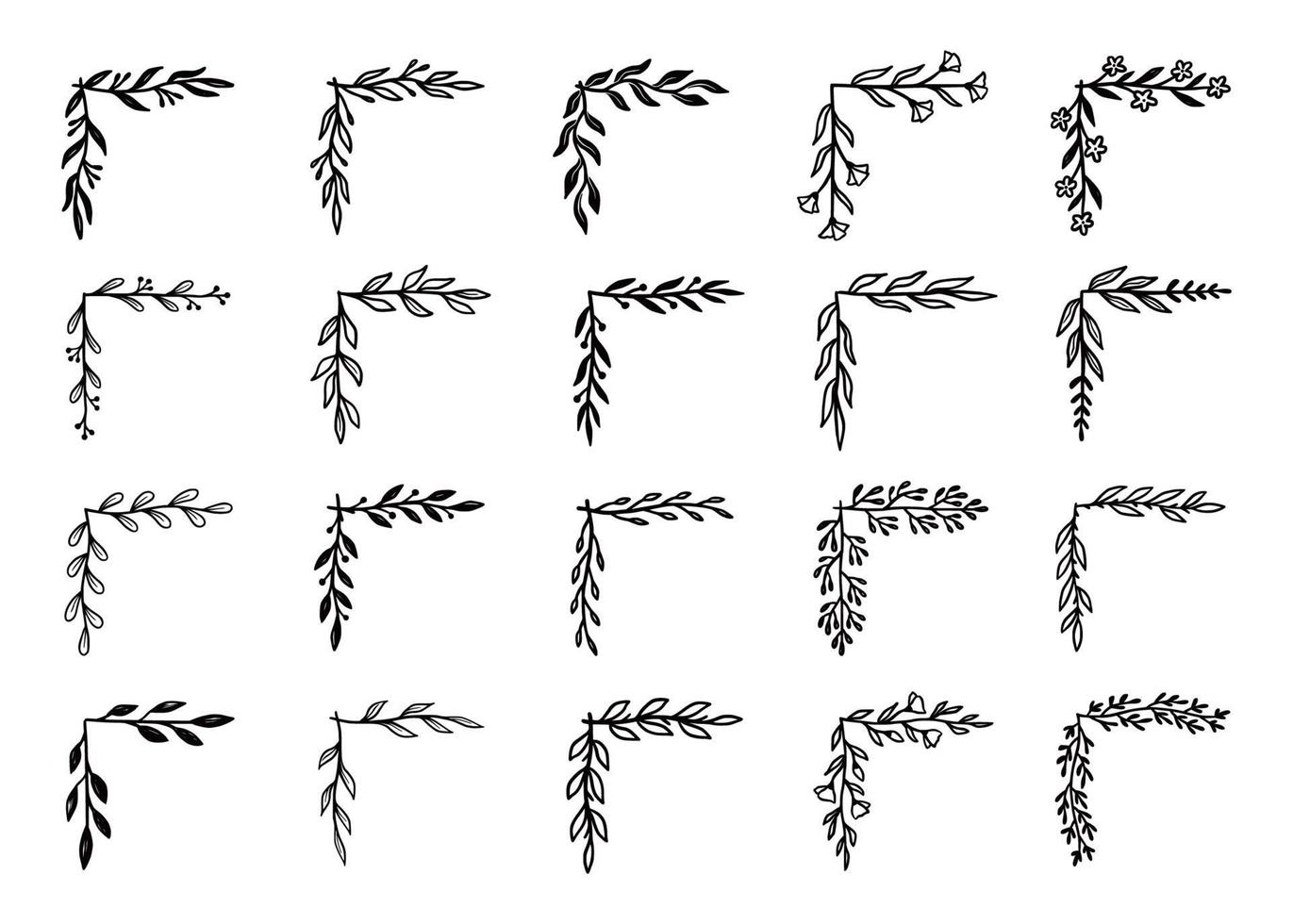 Corner flourish border set. Hand drawn vector