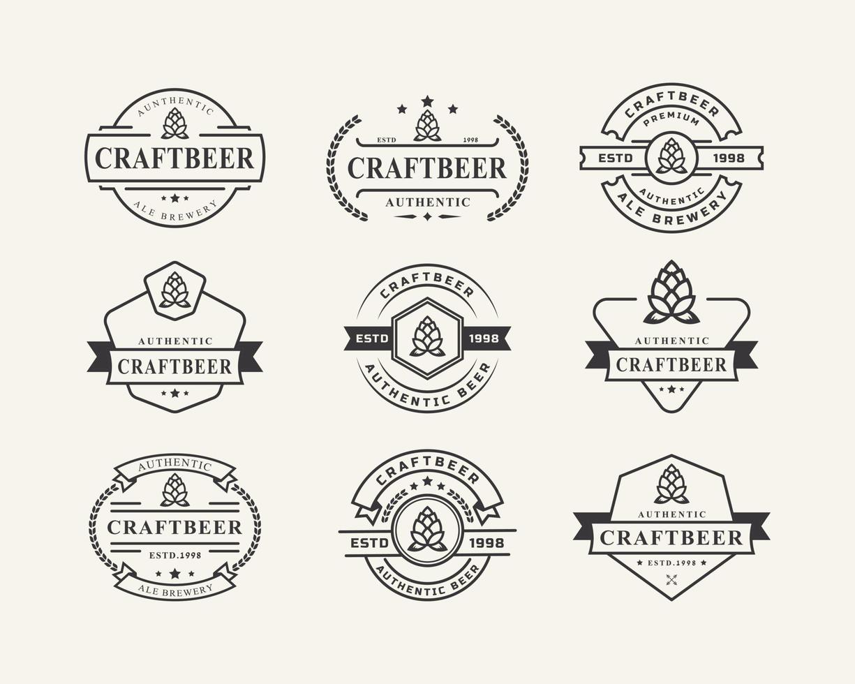 conjunto de insignia retro vintage para elemento de plantilla de diseño de logotipo de cervecería de cerveza artesanal de lúpulo vector