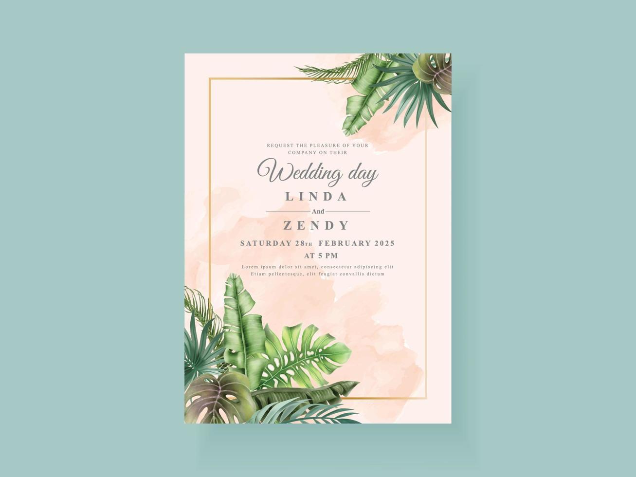 Elegant greenery floral hand drawn wedding invitation card vector