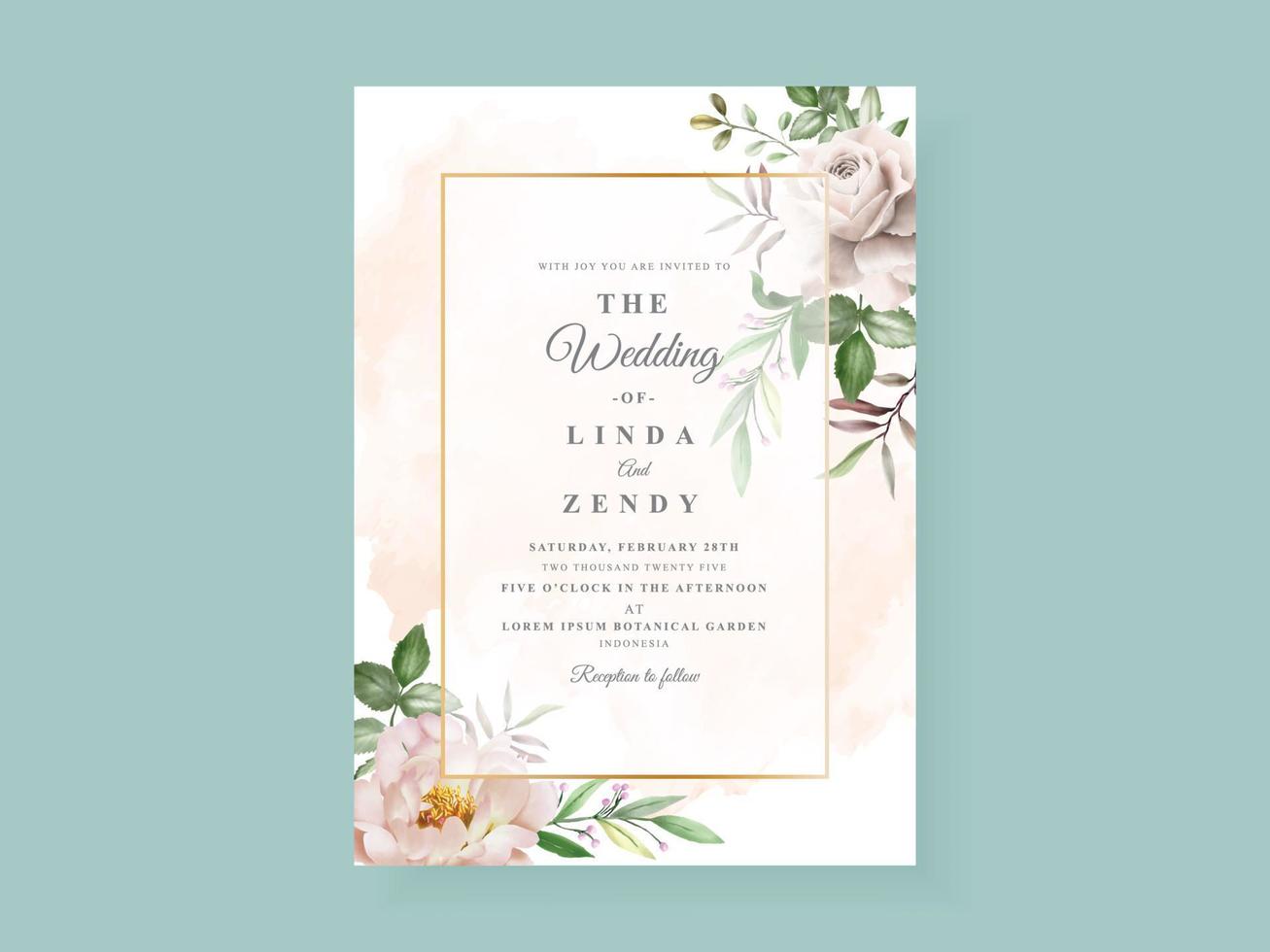 tarjeta de invitación de boda dibujada a mano floral verde elegante vector