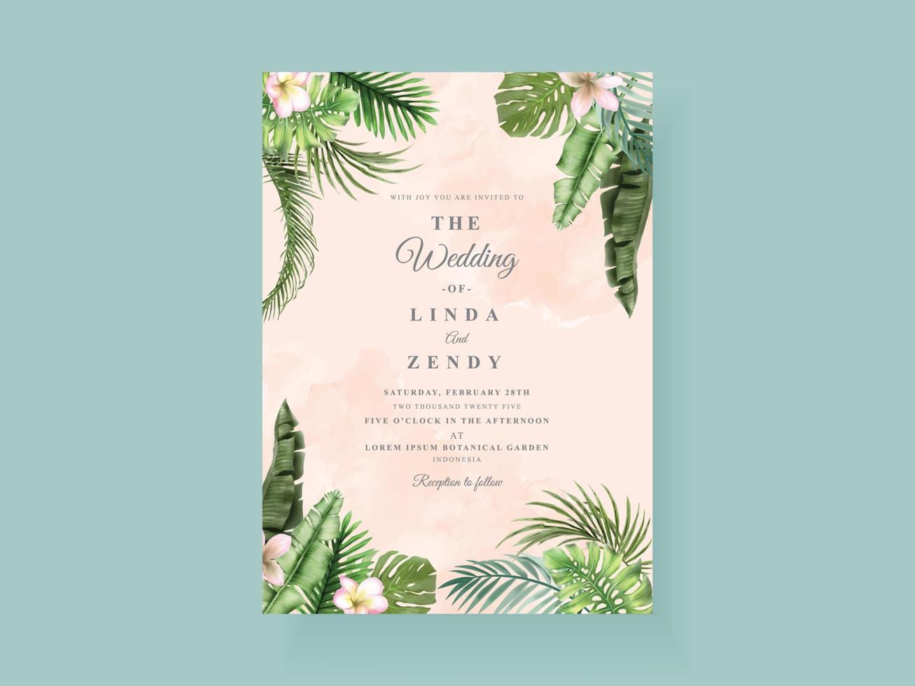 tarjeta de invitación de boda dibujada a mano floral verde elegante vector