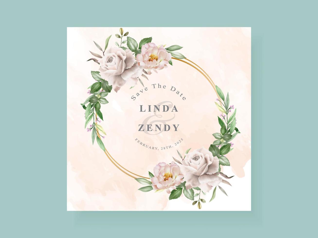 Elegant greenery floral hand drawn wedding invitation card vector