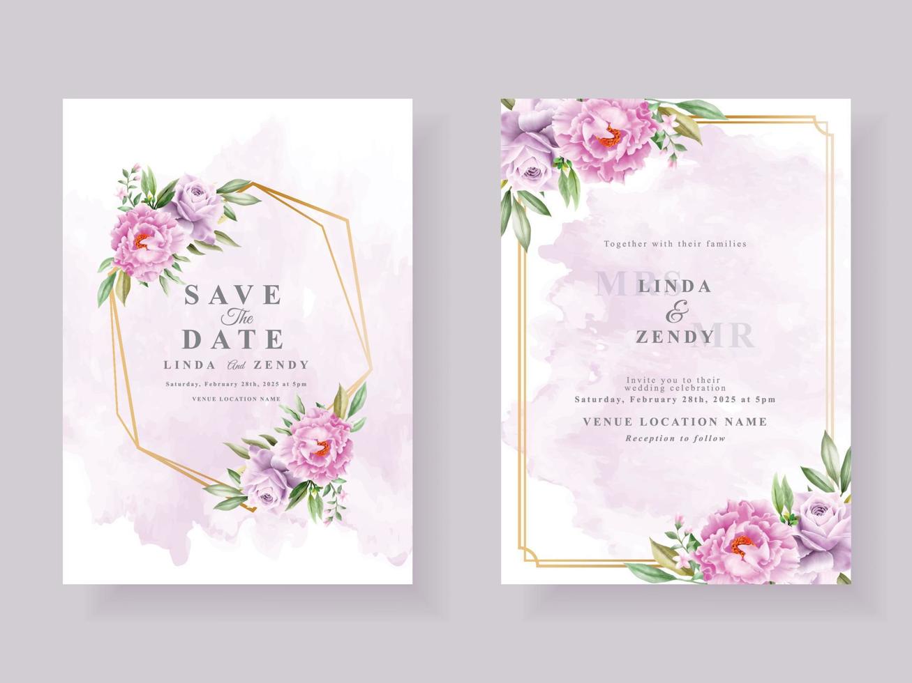 Elegant purple floral wedding invitation card vector