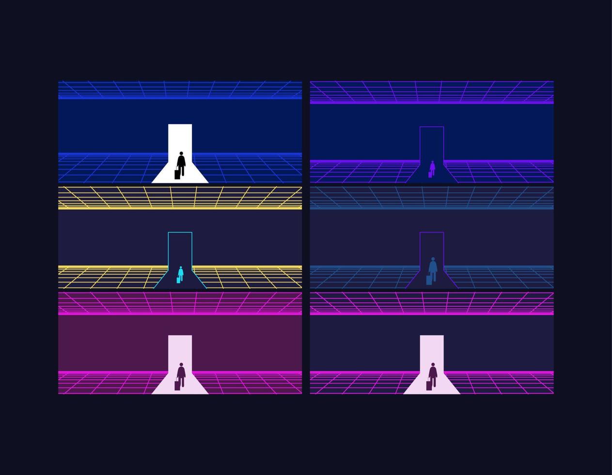 conjunto de inicio de negocios y pasos hacia la puerta futura vector