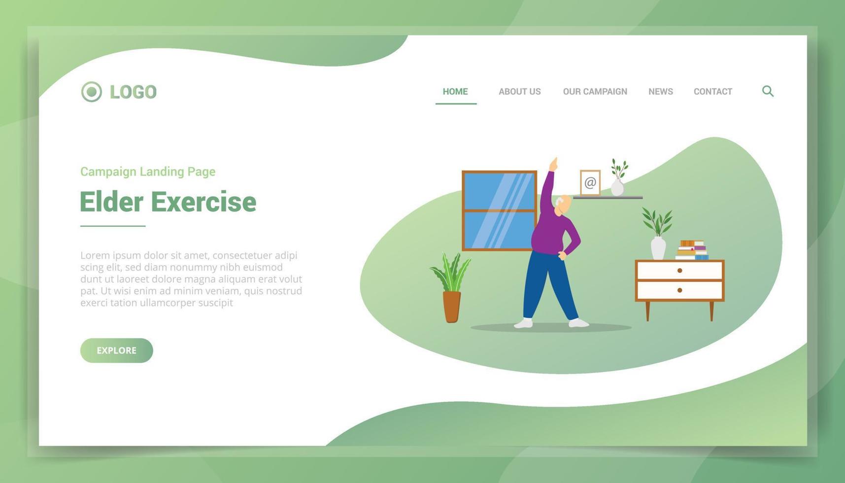 elder exercise concept for website template landing homepage vector