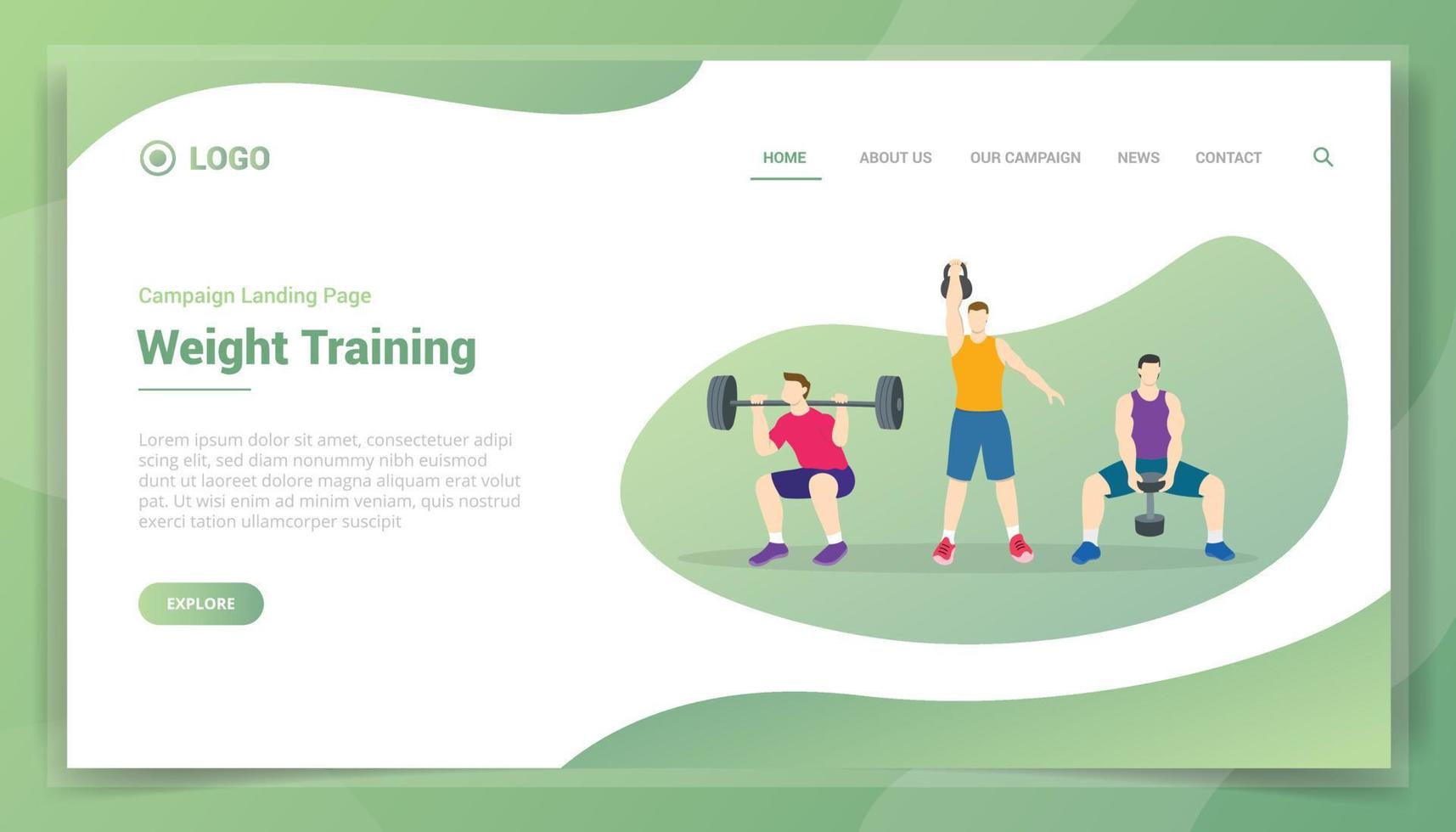 weight training concept for website template landing homepage vector