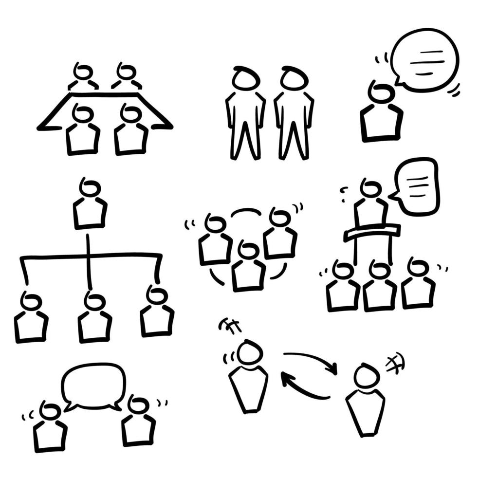 hand drawn doodle Meeting Icons Set on White Background vector