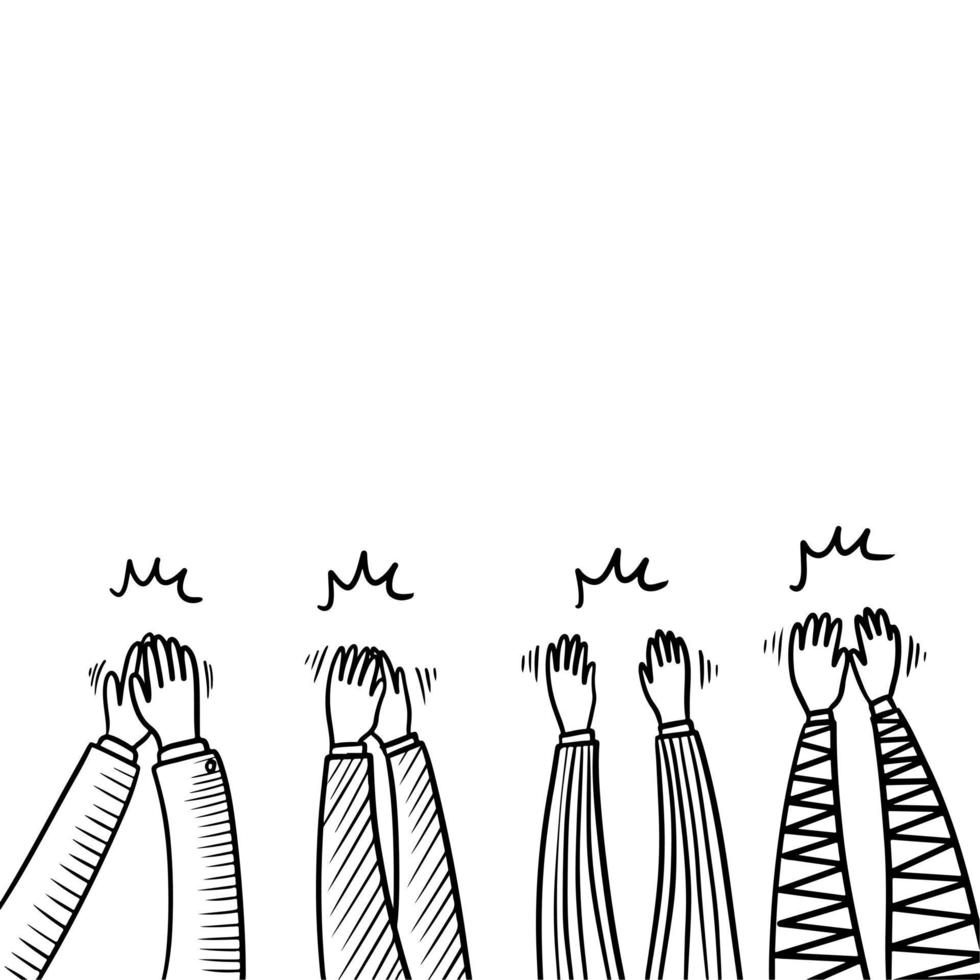 Hand Drawn sketch style of applause, thumbs up gesture. Human hands clapping ovation. on doodle style, vector illustration.