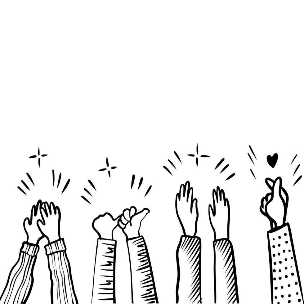 Hand Drawn sketch style of applause, thumbs up gesture. Human hands clapping ovation. on doodle style, vector illustration.