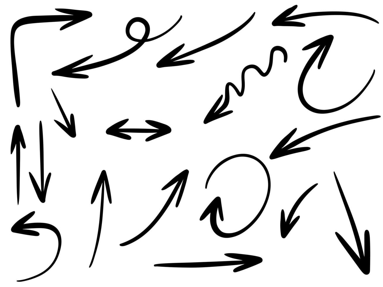 conjunto de iconos de flecha dibujados a mano aislado sobre fondo blanco. Ilustración de vector de doodle.