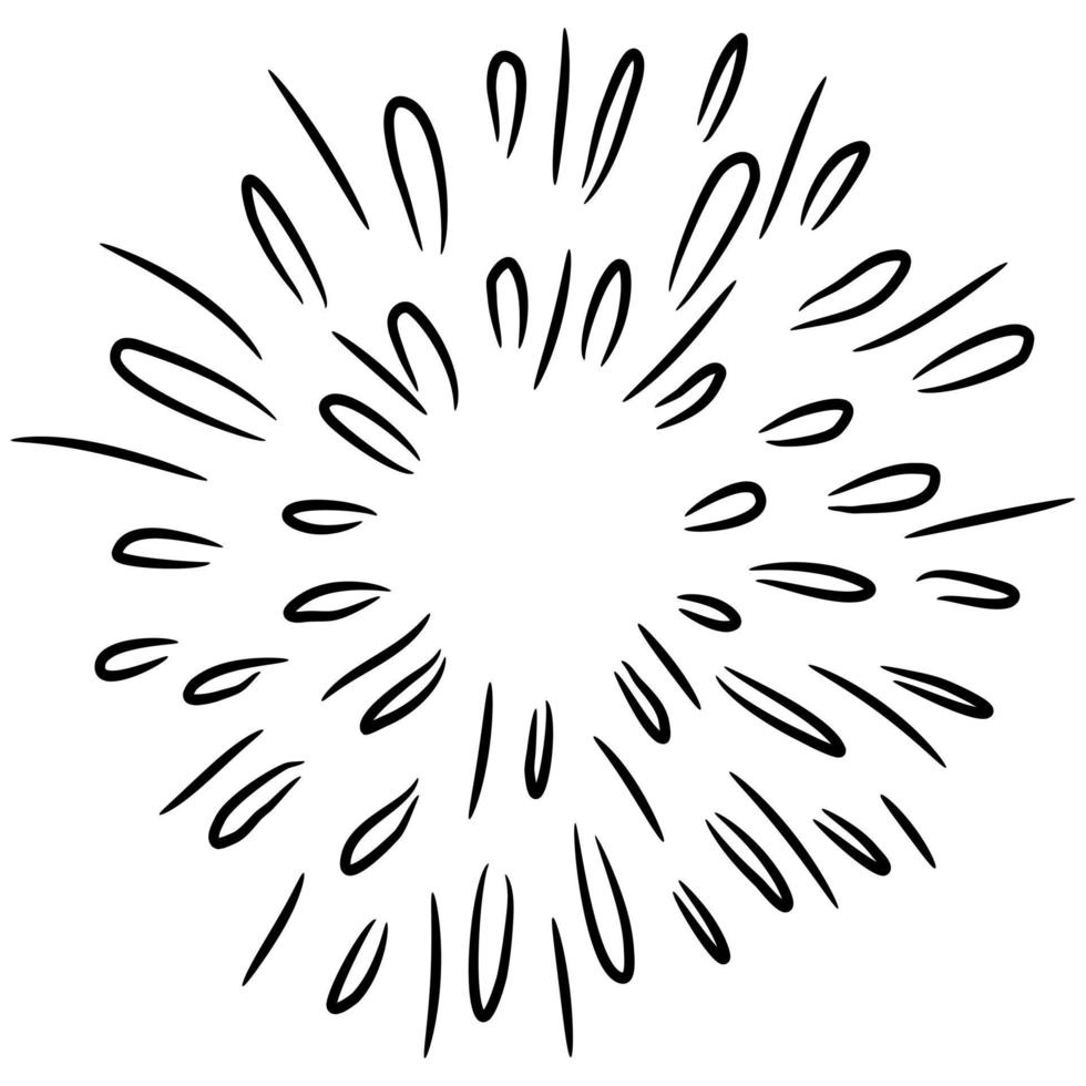 Starburst, sunburst  hand drawn. Design Element Fireworks Black Rays. Comic explosion effect. Radiating, radial lines. vector