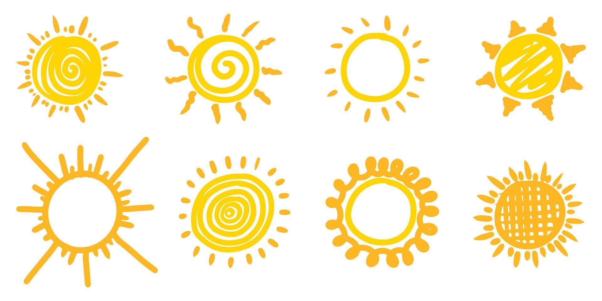 set of doodle sun. Design elements. vector illustration.