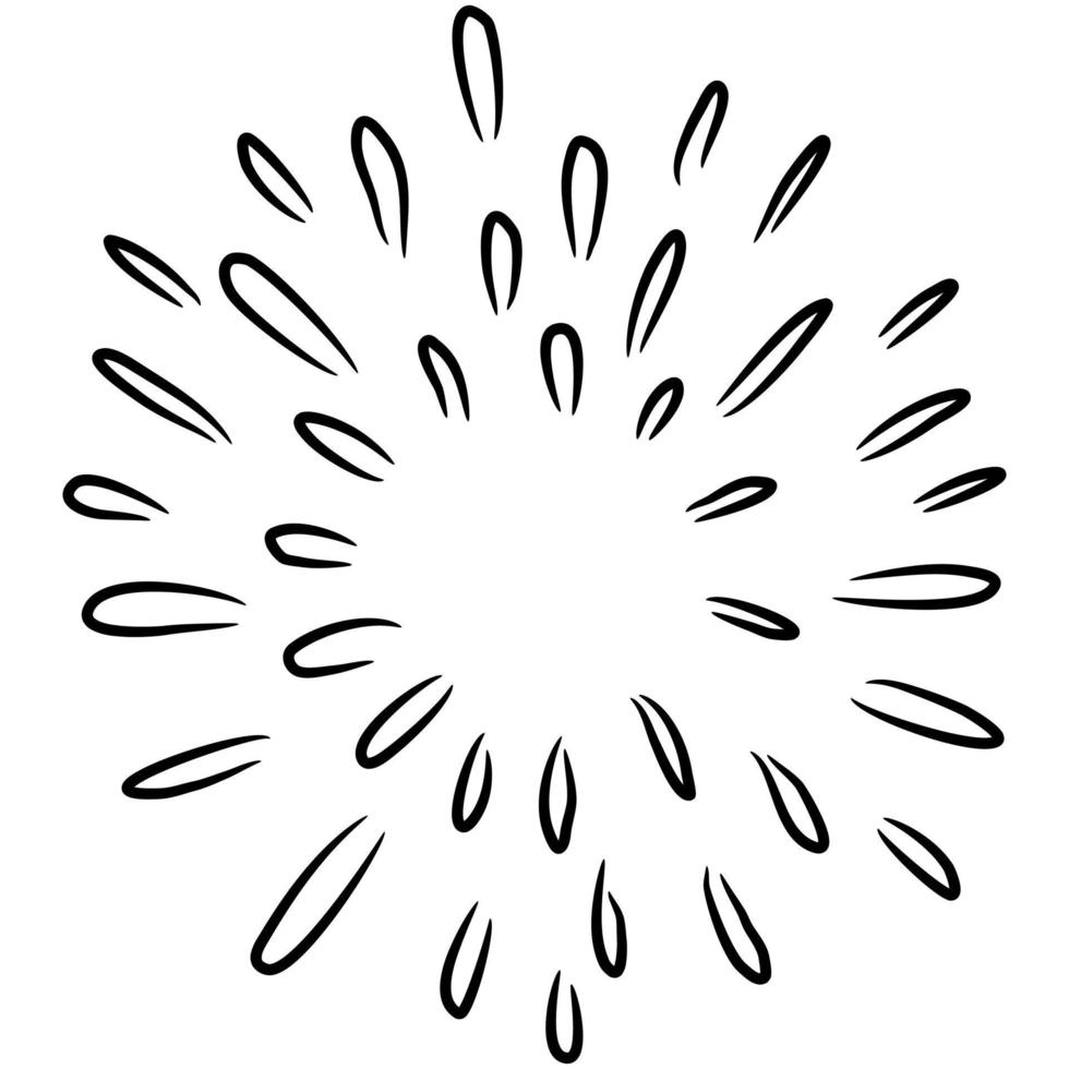 Starburst, sunburst  hand drawn. Design Element Fireworks Black Rays. Comic explosion effect. Radiating, radial lines. vector