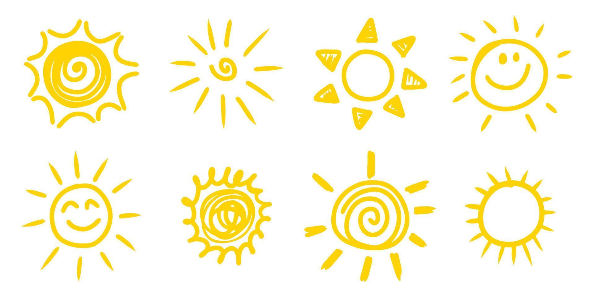 set of doodle sun. Design elements. vector illustration.