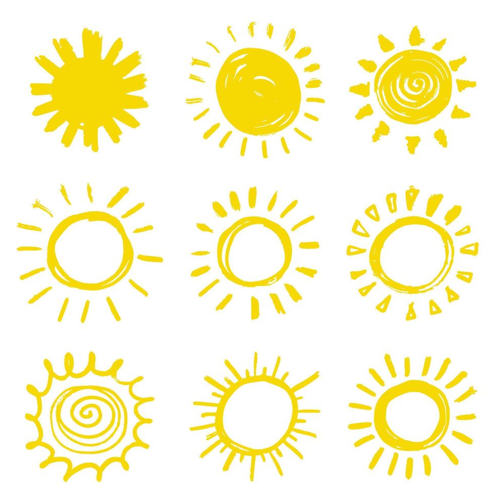 set of doodle sun. Design elements. vector illustration.