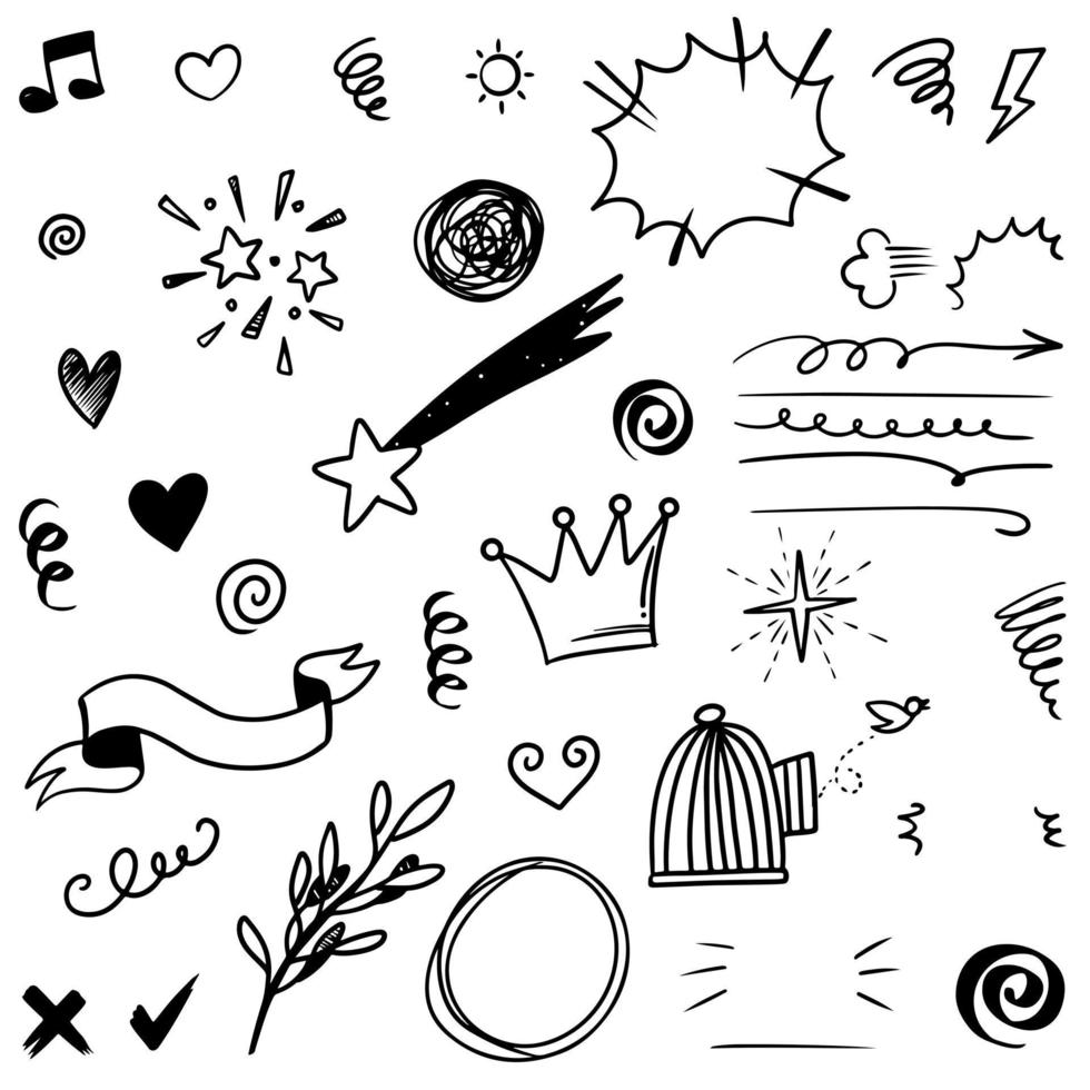 Hand drawn set doodle elements for concept design isolated on white background. vector illustration.