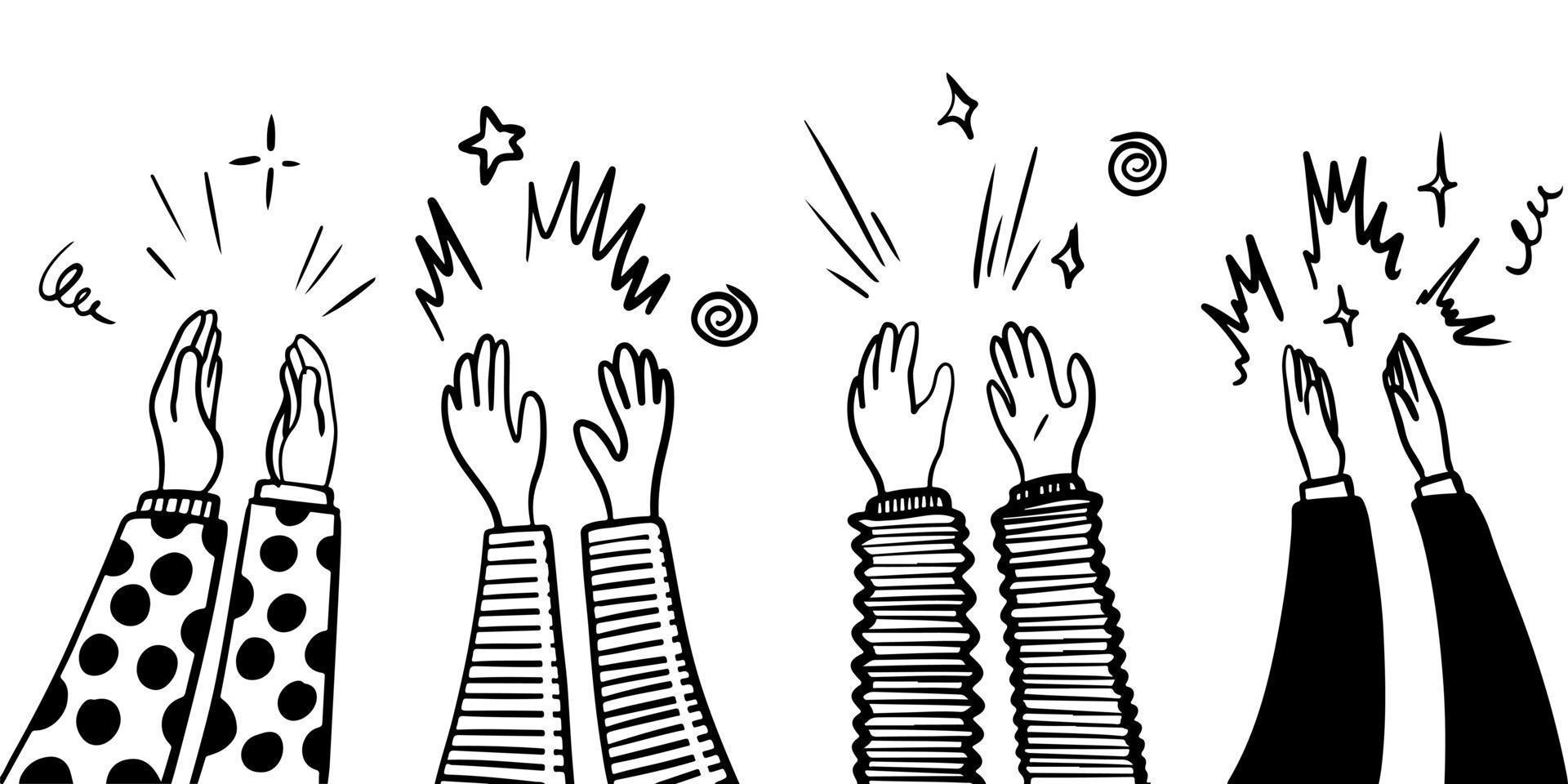 Hand Drawn sketch style of applause, thumbs up gesture. Human hands clapping ovation. on doodle style, vector illustration.