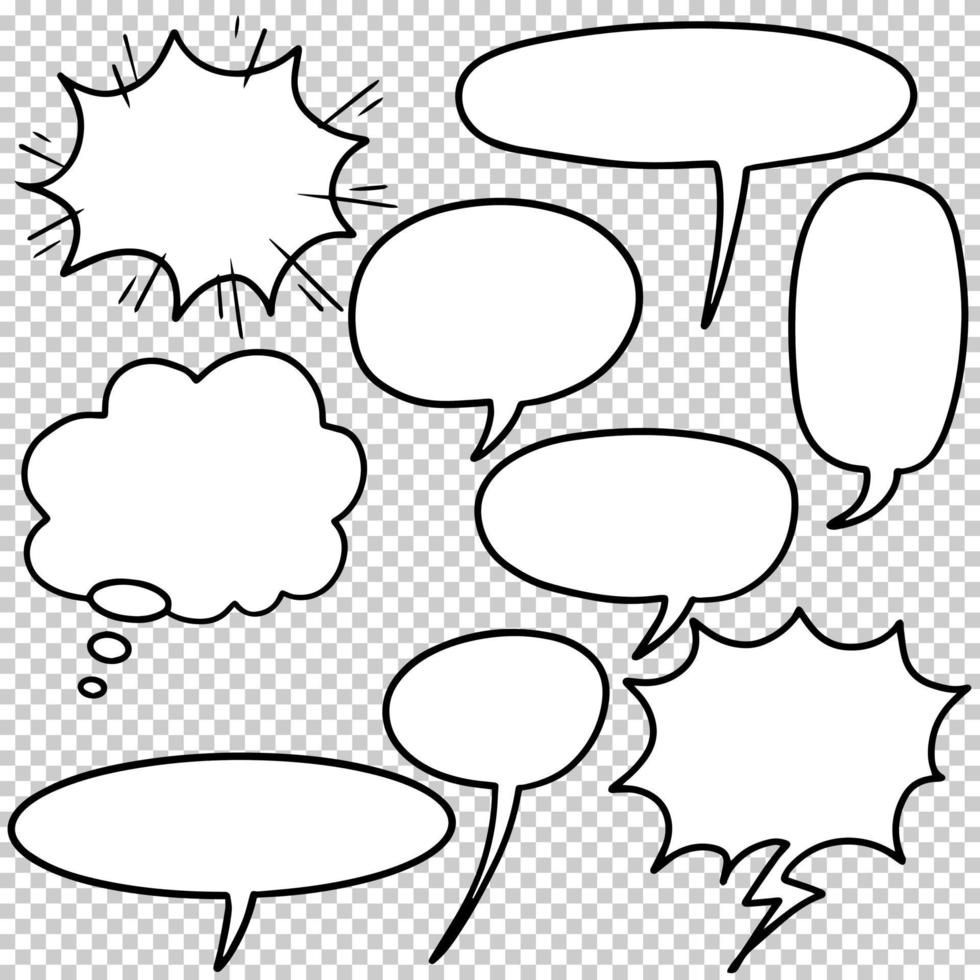 Hand drawn set of speech bubbles isolated . Doodle set element. Vector illustration.
