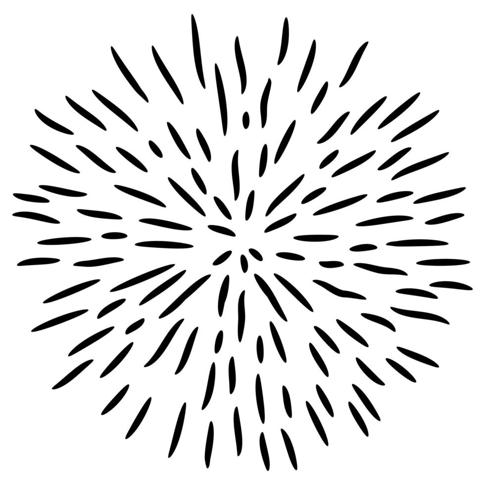 Starburst, sunburst  hand drawn. Design Element Fireworks Black Rays. Comic explosion effect. Radiating, radial lines. vector