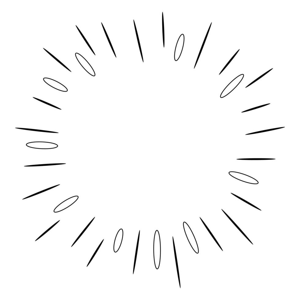 Starburst, sunburst  hand drawn. Design Element Fireworks Black Rays. Comic explosion effect. Radiating, radial lines. vector