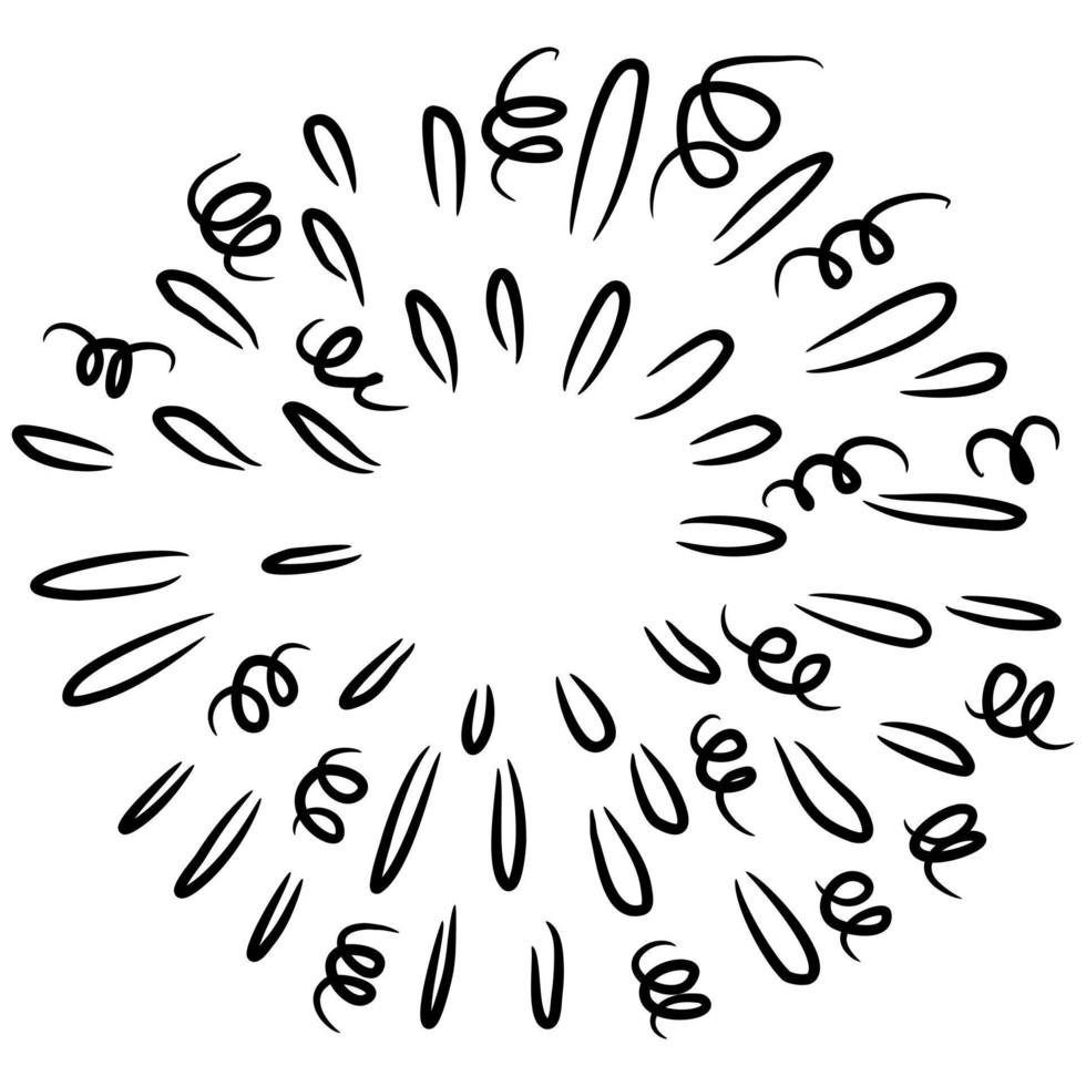 Starburst, sunburst  hand drawn. Design Element Fireworks Black Rays. Comic explosion effect. Radiating, radial lines. vector