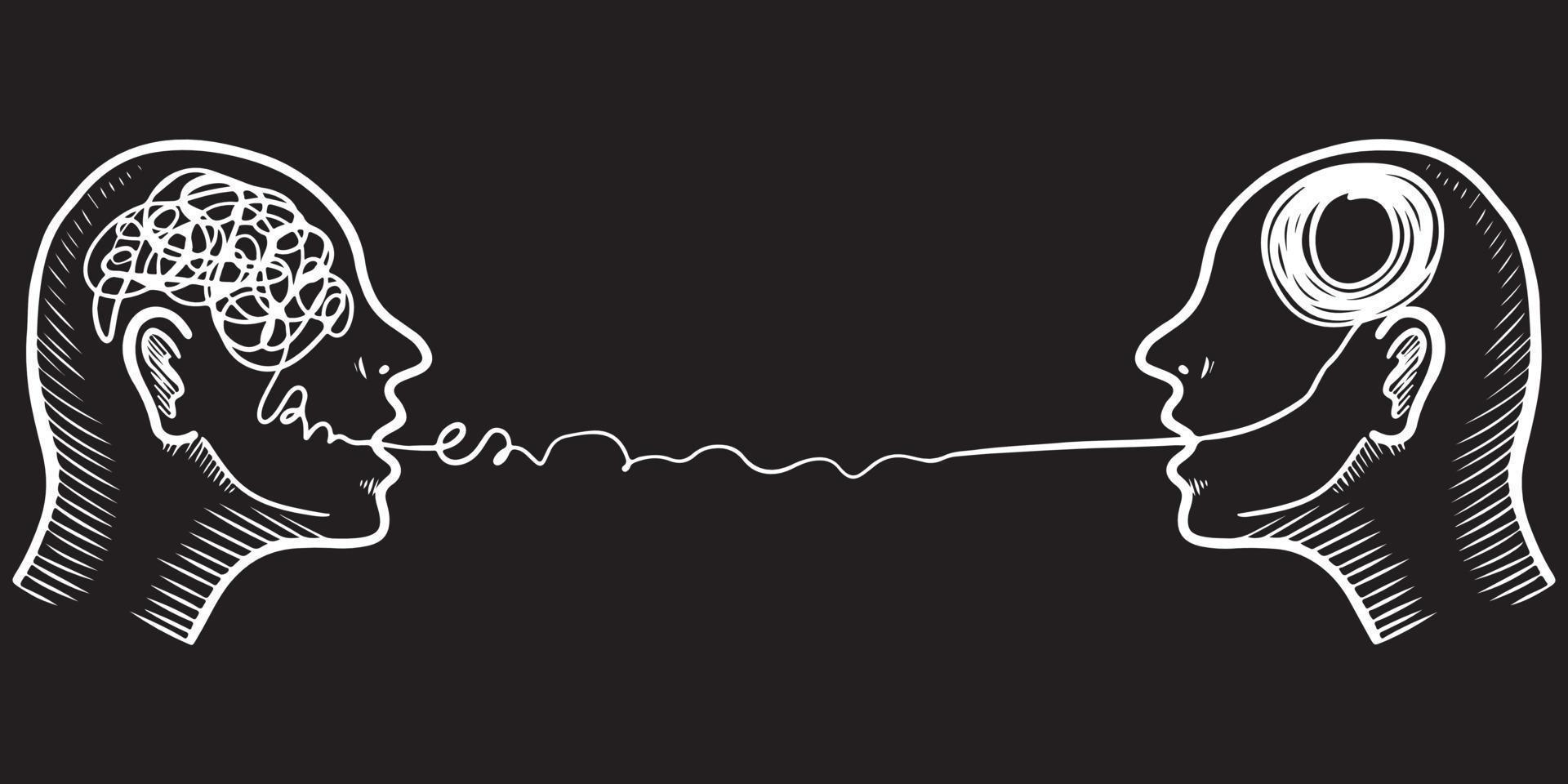 hand drawn Two humans head silhouette psycho therapy concept. design element . vector illustration.