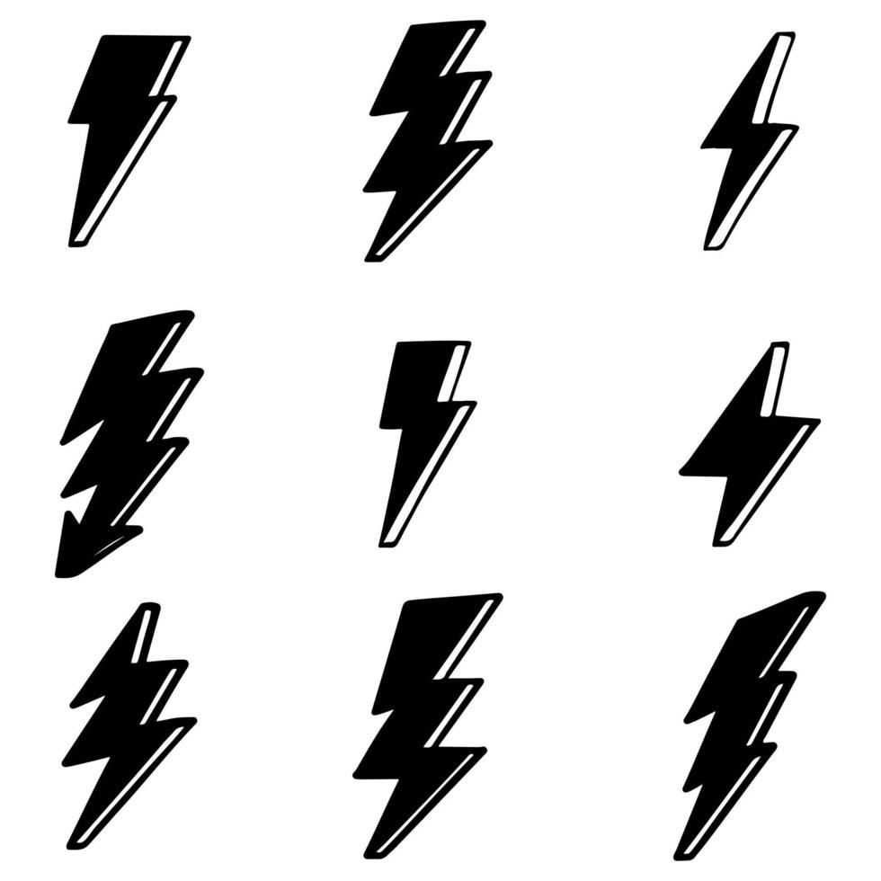 set of hand drawn vector doodle electric lightning bolt symbol sketch ...