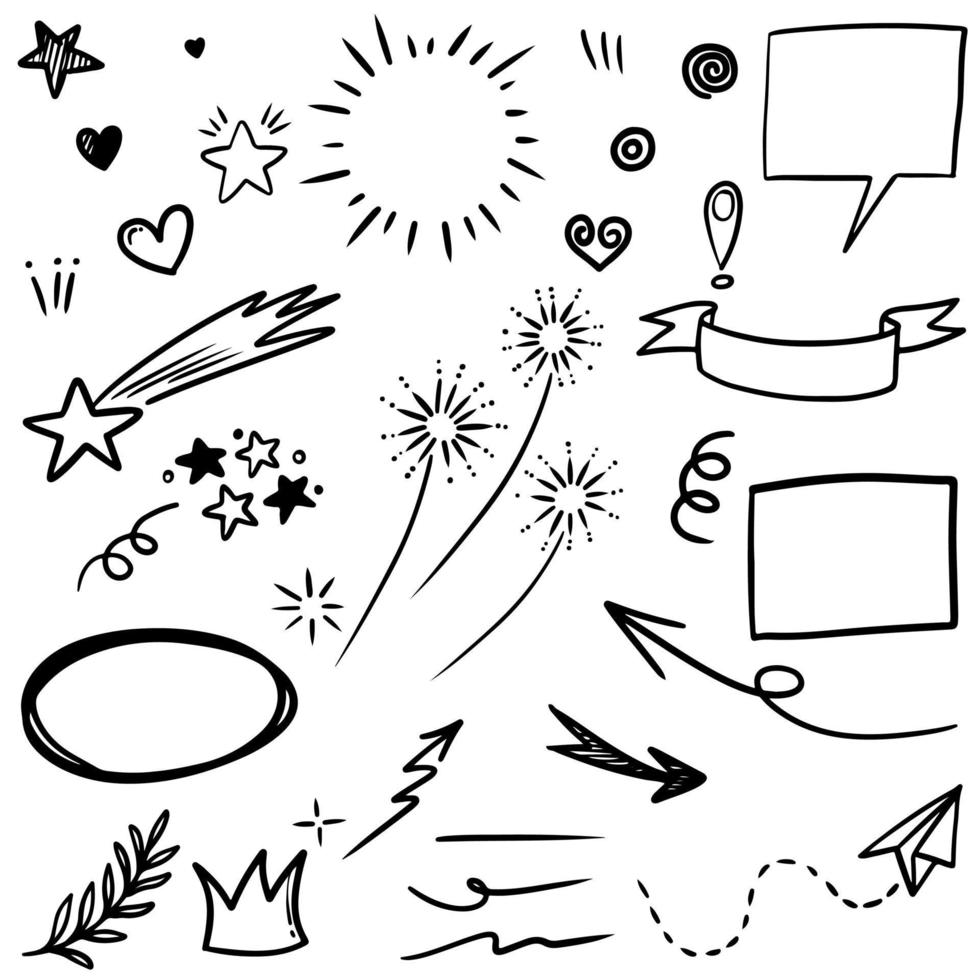 Hand drawn set doodle elements for concept design isolated on white background. vector illustration.