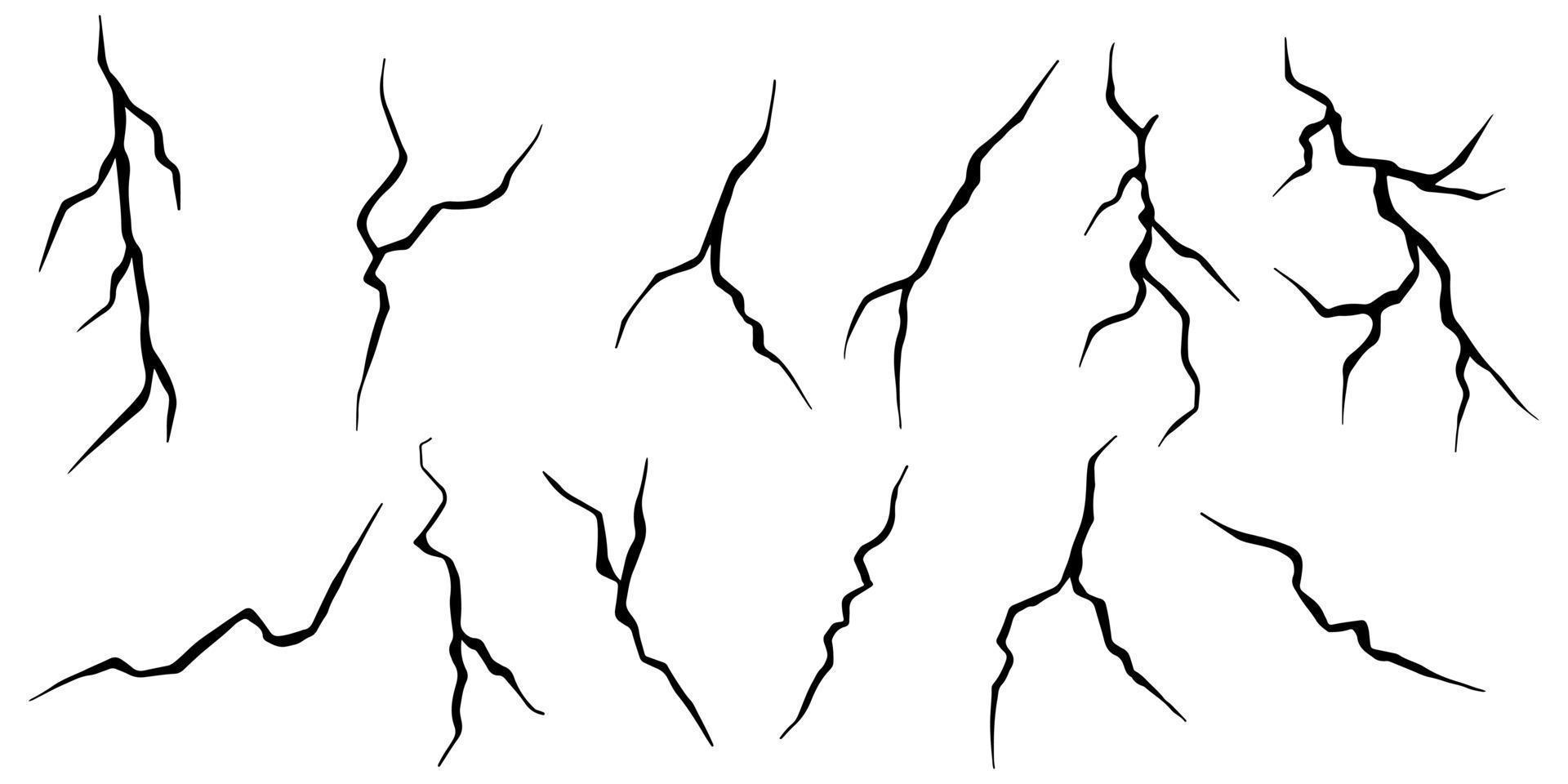 Set of hand drawn cracks Isolated on white background. vector illustration