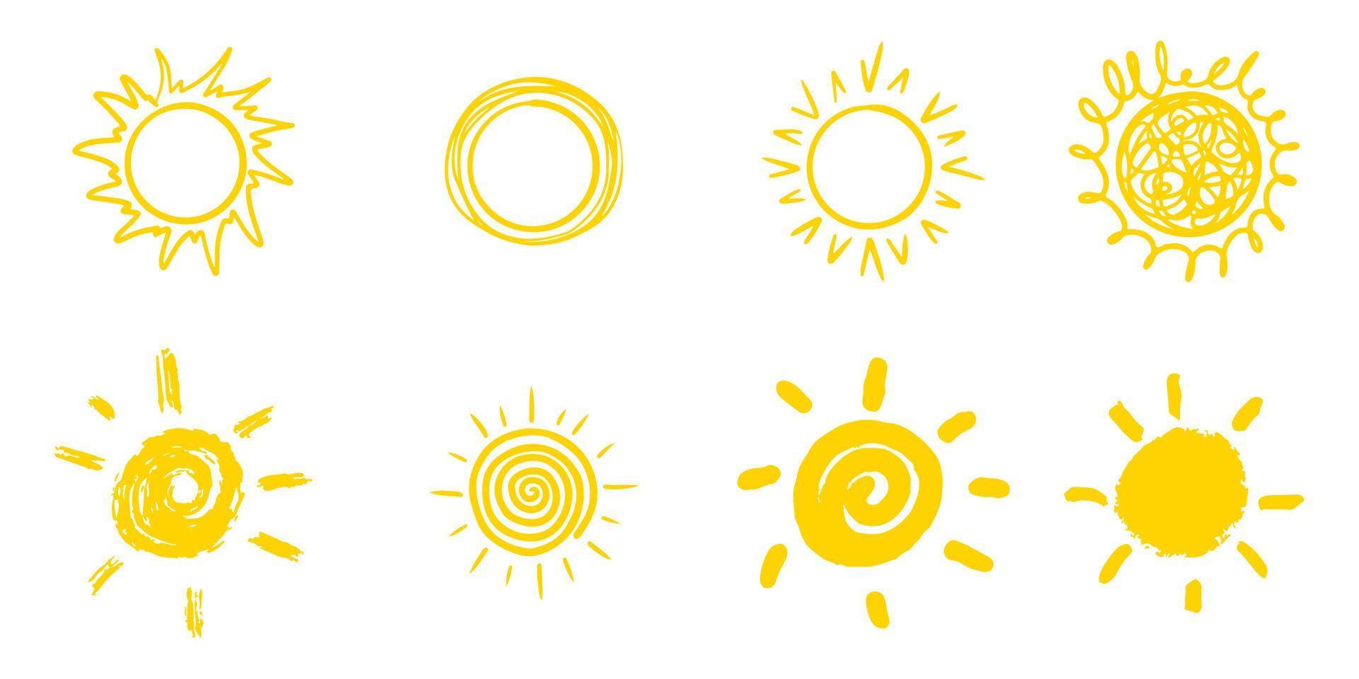 set of doodle sun. Design elements. vector illustration.