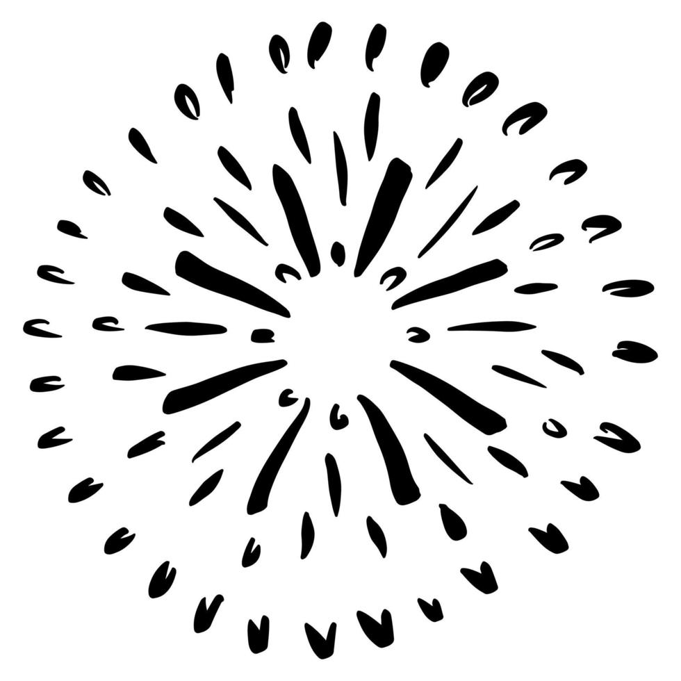 Starburst, sunburst  hand drawn. Design Element Fireworks Black Rays. Comic explosion effect. Radiating, radial lines. vector