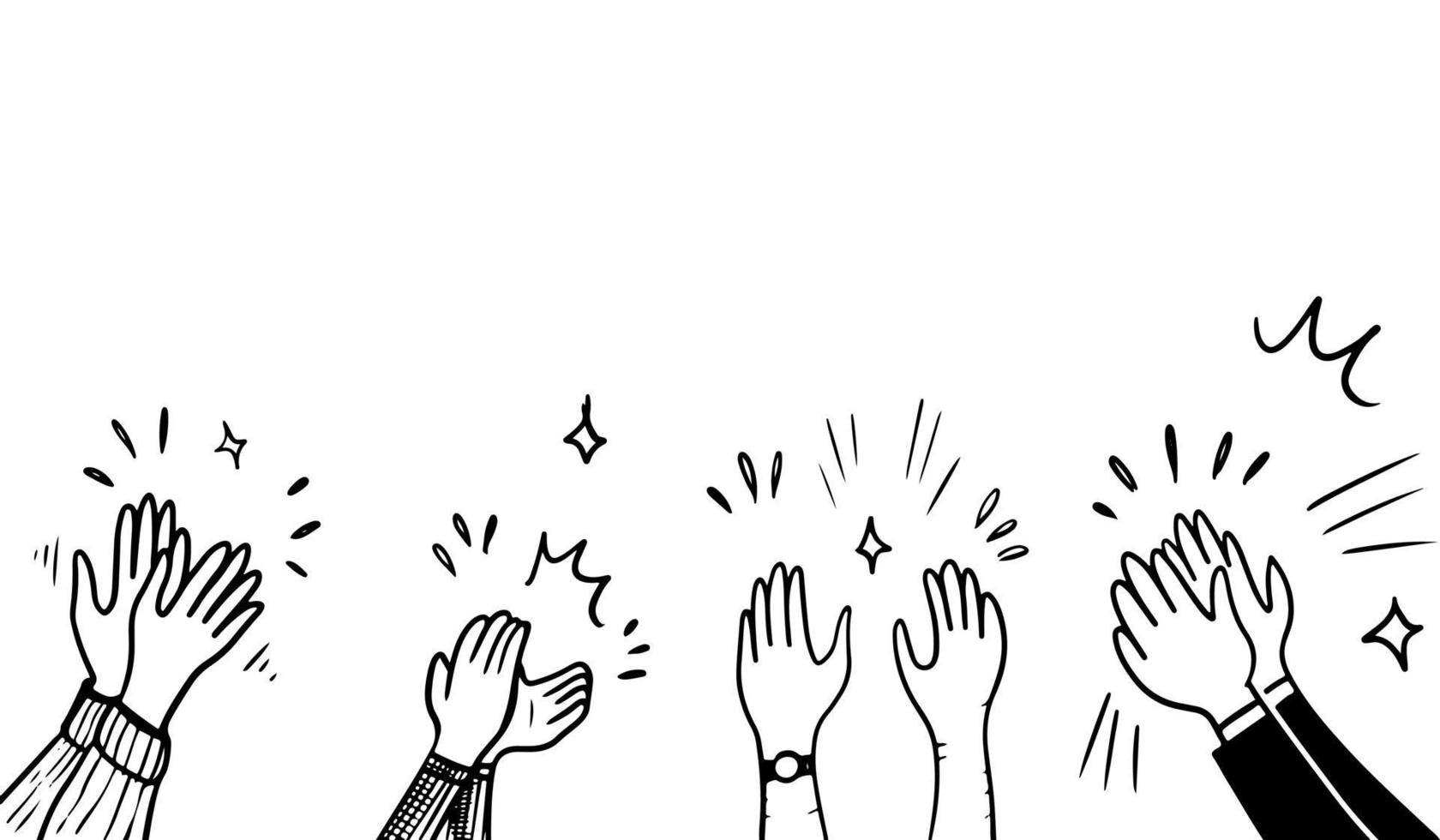 estilo de boceto dibujado a mano de aplausos, gesto de pulgar hacia arriba. manos humanas aplaudiendo ovación. en estilo garabato, ilustración vectorial. vector