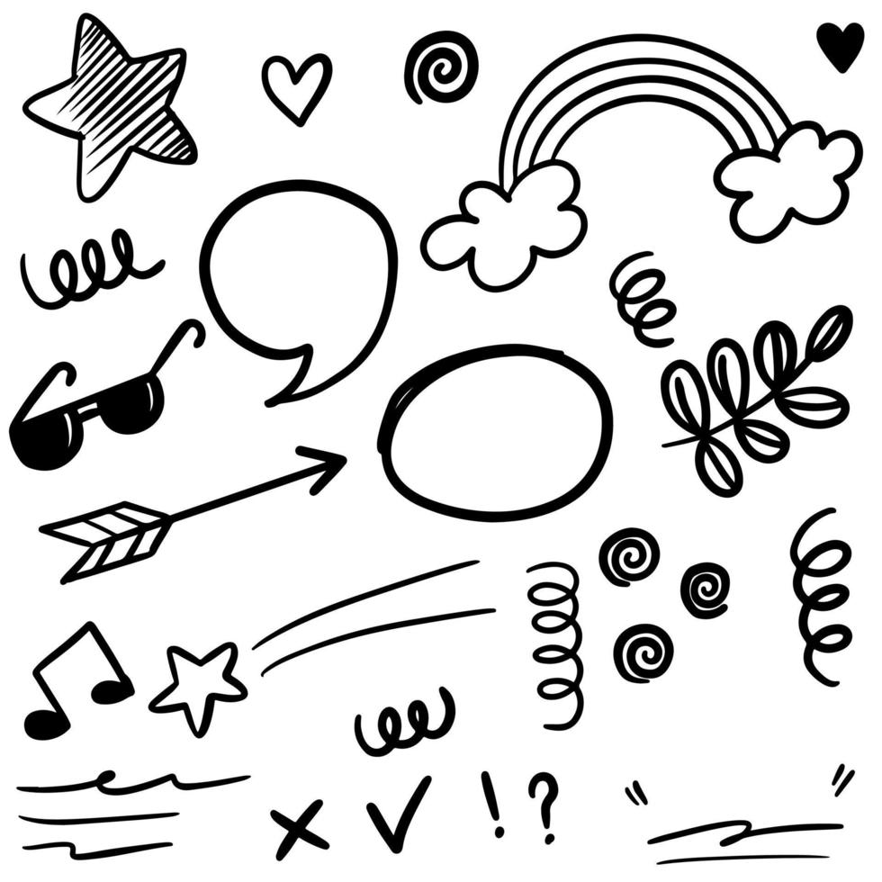 Hand drawn set doodle elements for concept design isolated on white background. vector illustration.