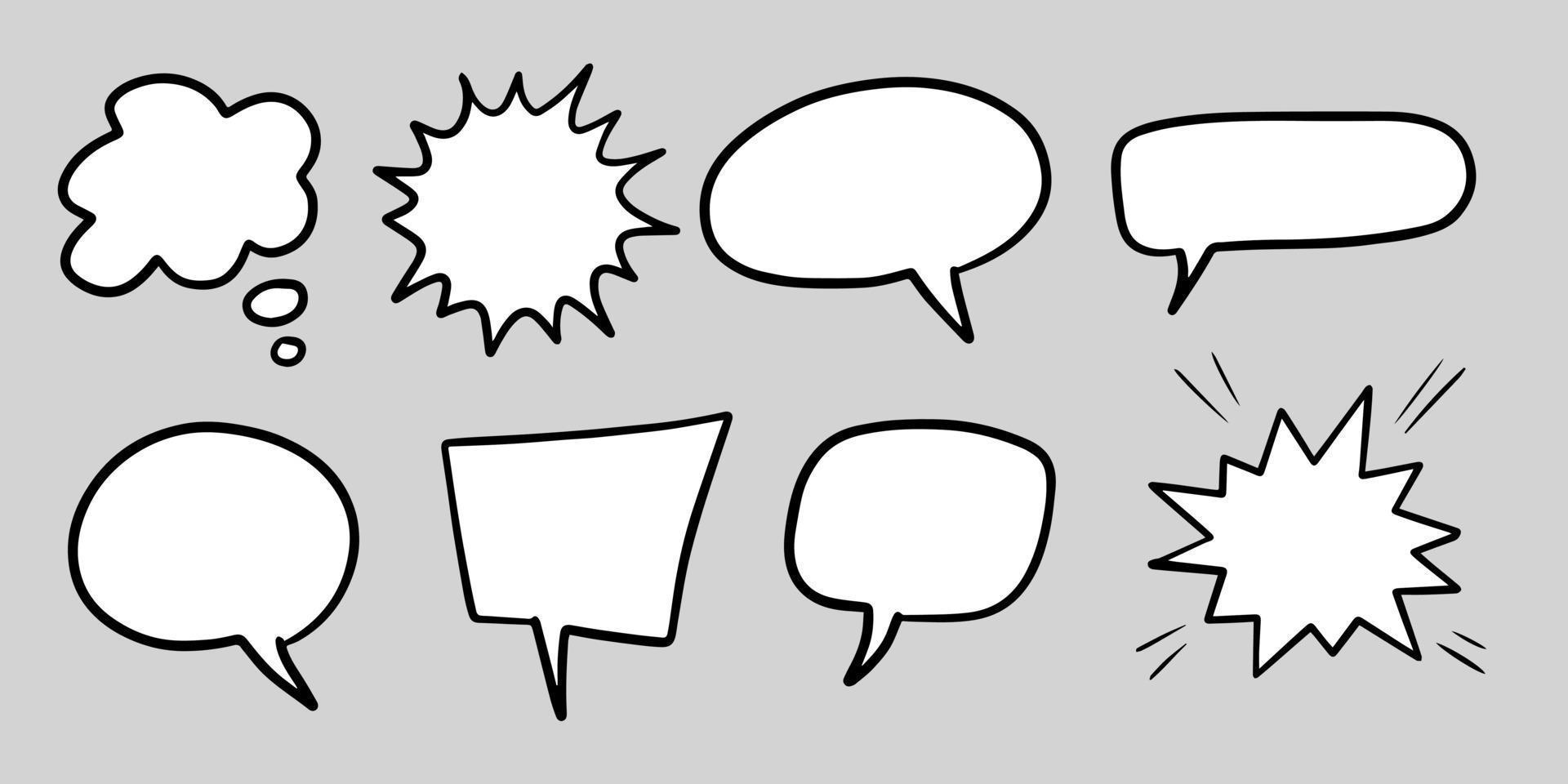 Hand drawn set of speech bubbles isolated . Doodle set element. Vector illustration.