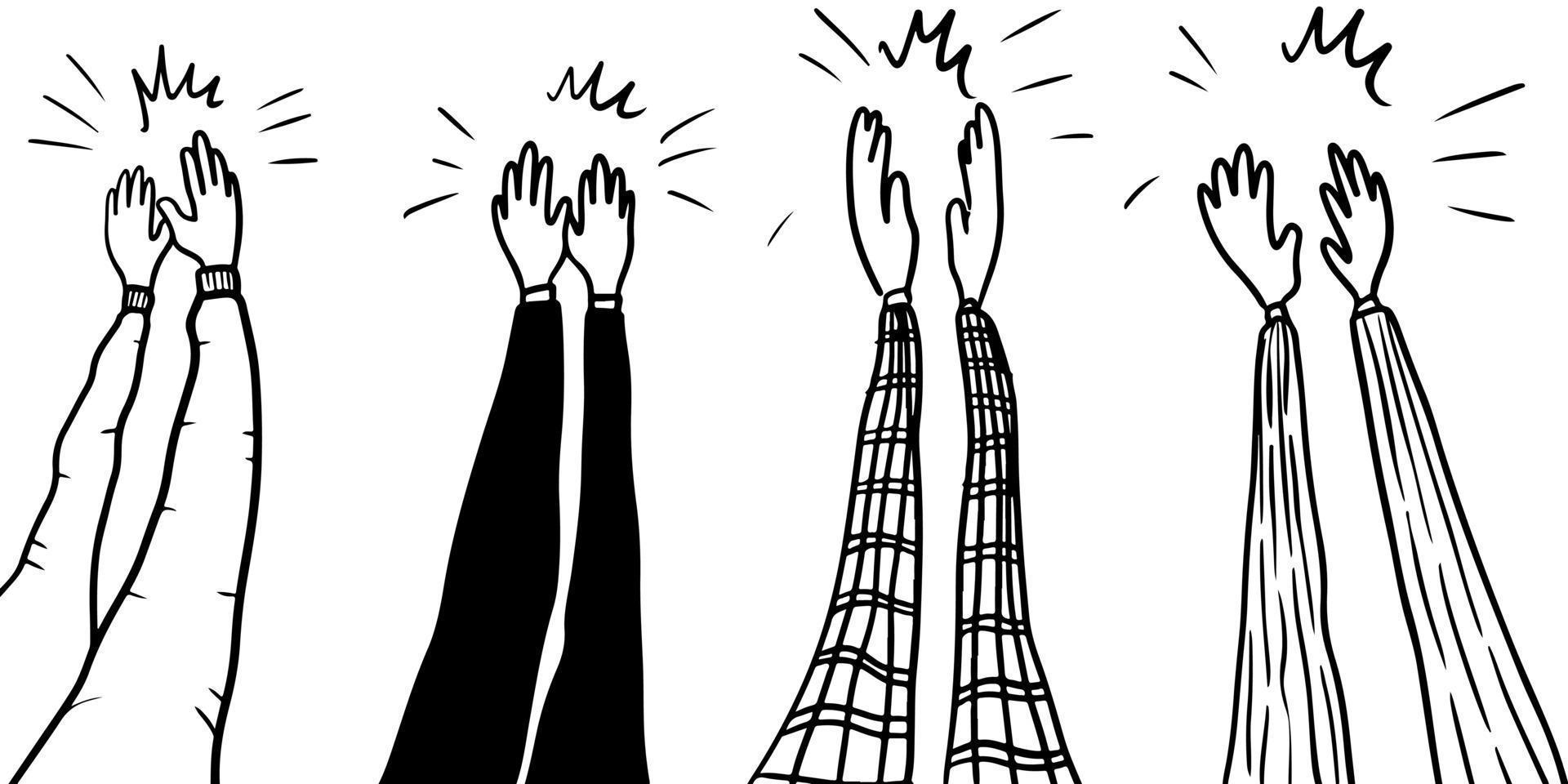 Hand Drawn sketch style of applause, thumbs up gesture. Human hands clapping ovation. on doodle style, vector illustration.