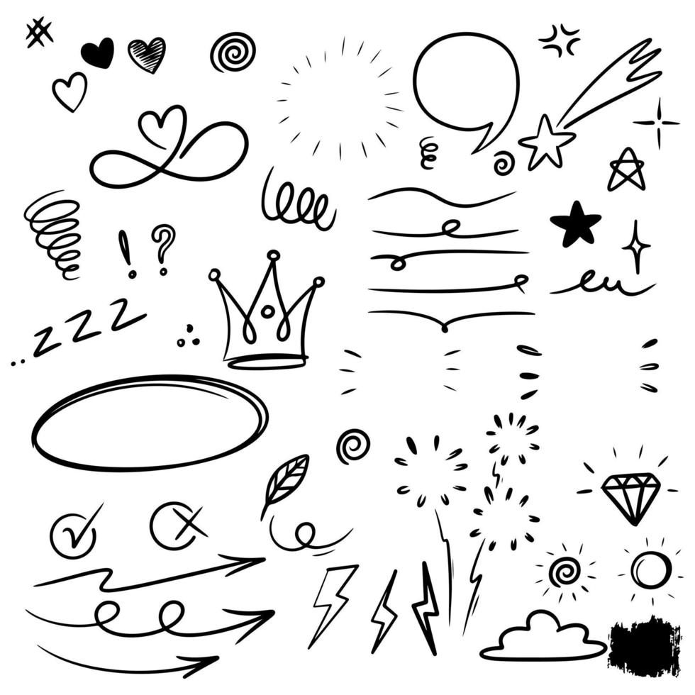 Hand drawn set doodle elements for concept design isolated on white background. vector illustration.