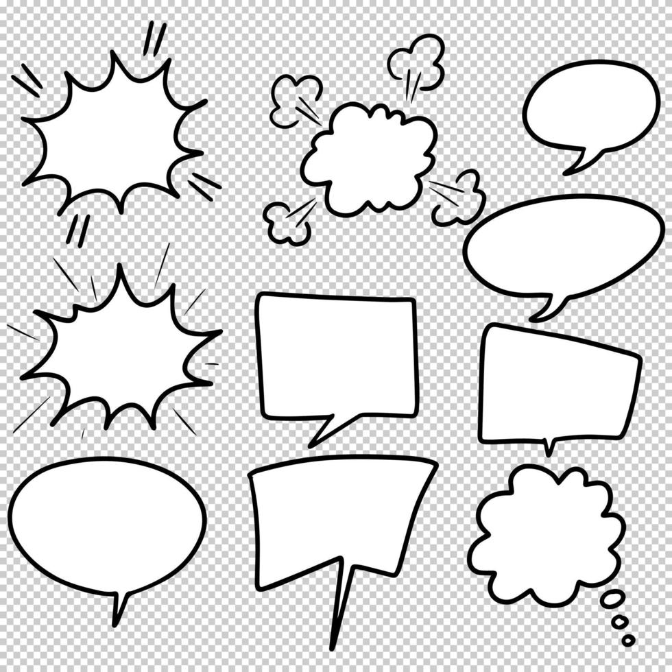 Hand drawn set of speech bubbles isolated . Doodle set element. Vector illustration.