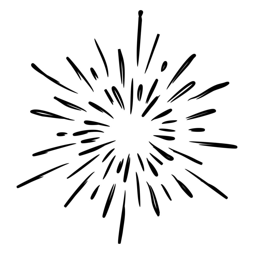 Starburst, sunburst  hand drawn. Design Element Fireworks Black Rays. Comic explosion effect. Radiating, radial lines. vector