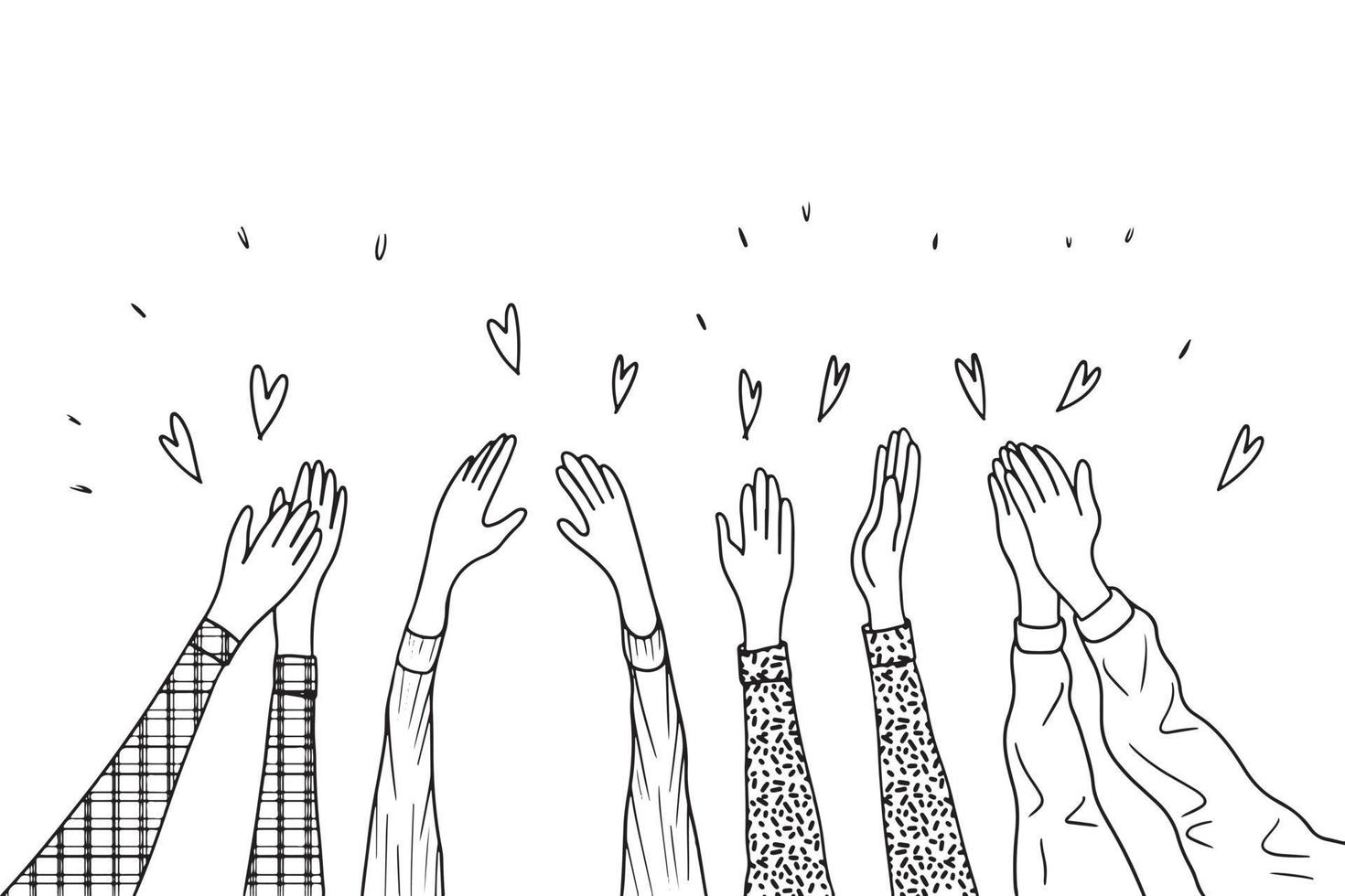 Hand Drawn sketch style of applause, thumbs up gesture. Human hands clapping ovation. on doodle style, vector illustration.