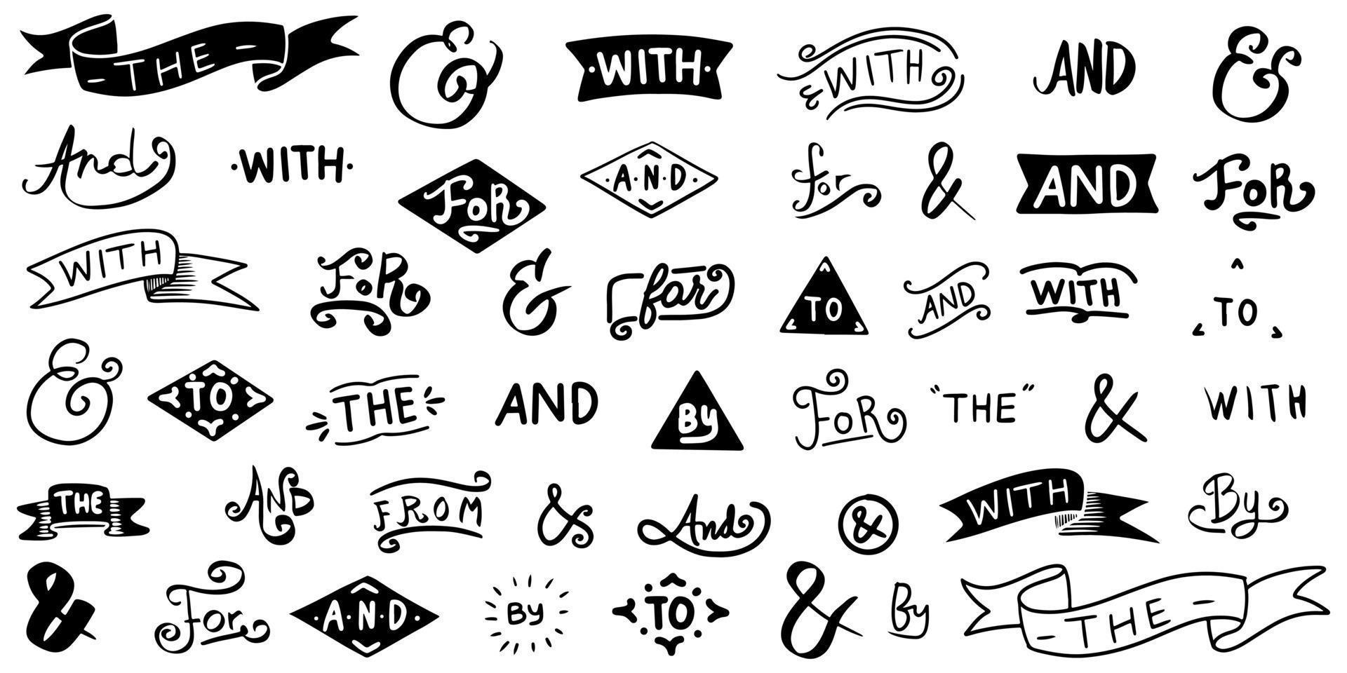 hand lettered ampersands and catchwords. vintage doodle ampersands, ribbon, catchwords, calligraphy. Hand drawn design elements set. vector illustration