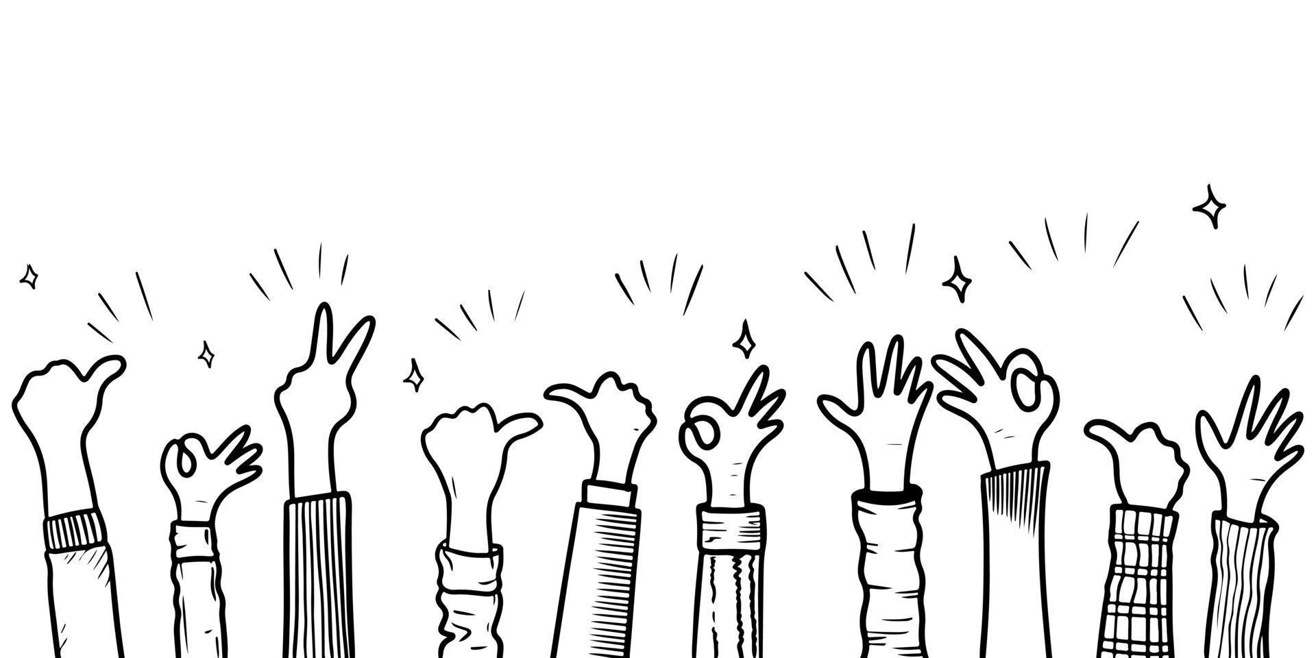 Hand Drawn sketch style of applause, thumbs up gesture. Human hands clapping ovation. on doodle style, vector illustration.
