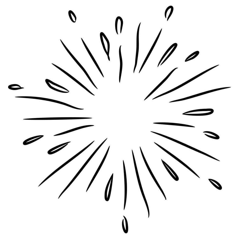 Starburst, sunburst  hand drawn. Design Element Fireworks Black Rays. Comic explosion effect. Radiating, radial lines. vector