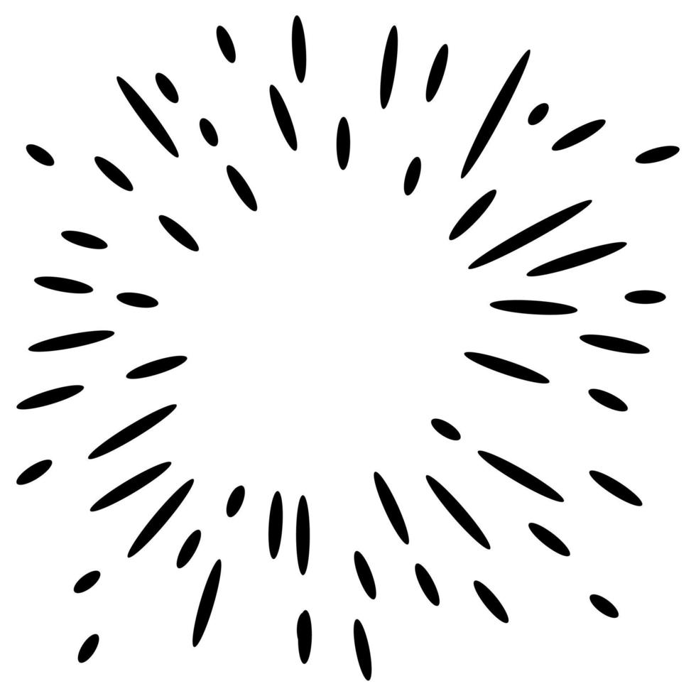Starburst, sunburst  hand drawn. Design Element Fireworks Black Rays. Comic explosion effect. Radiating, radial lines. vector