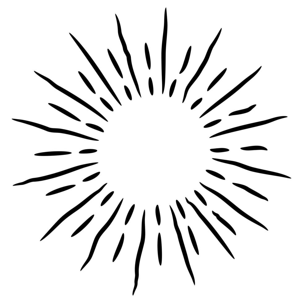 Starburst, sunburst  hand drawn. Design Element Fireworks Black Rays. Comic explosion effect. Radiating, radial lines. vector