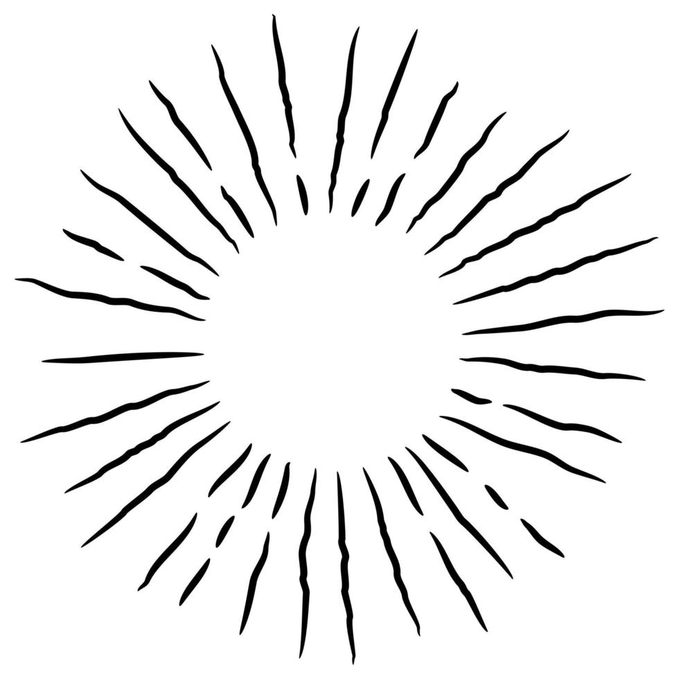 Starburst, sunburst  hand drawn. Design Element Fireworks Black Rays. Comic explosion effect. Radiating, radial lines. vector