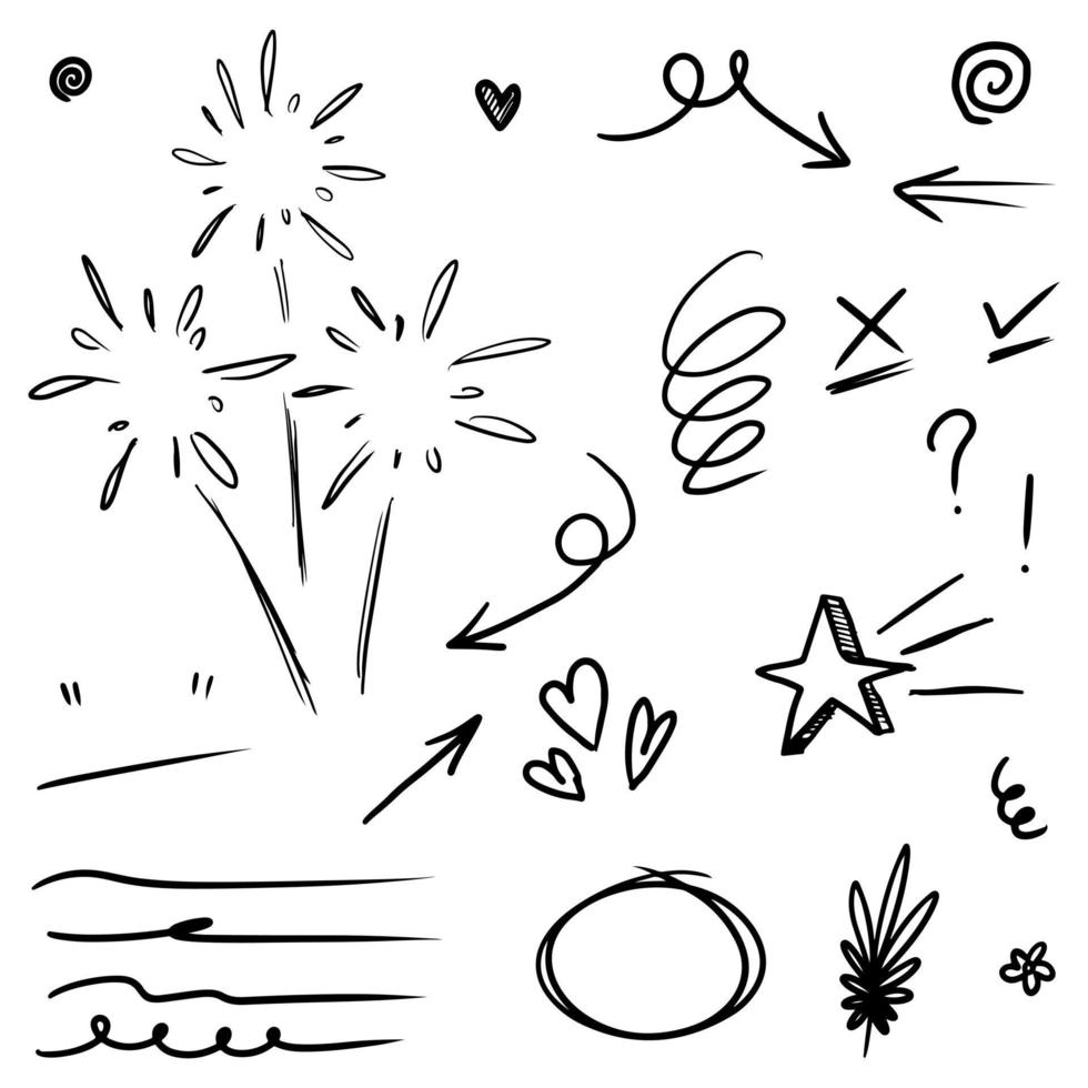 Hand drawn set doodle elements for concept design isolated on white background. vector illustration.