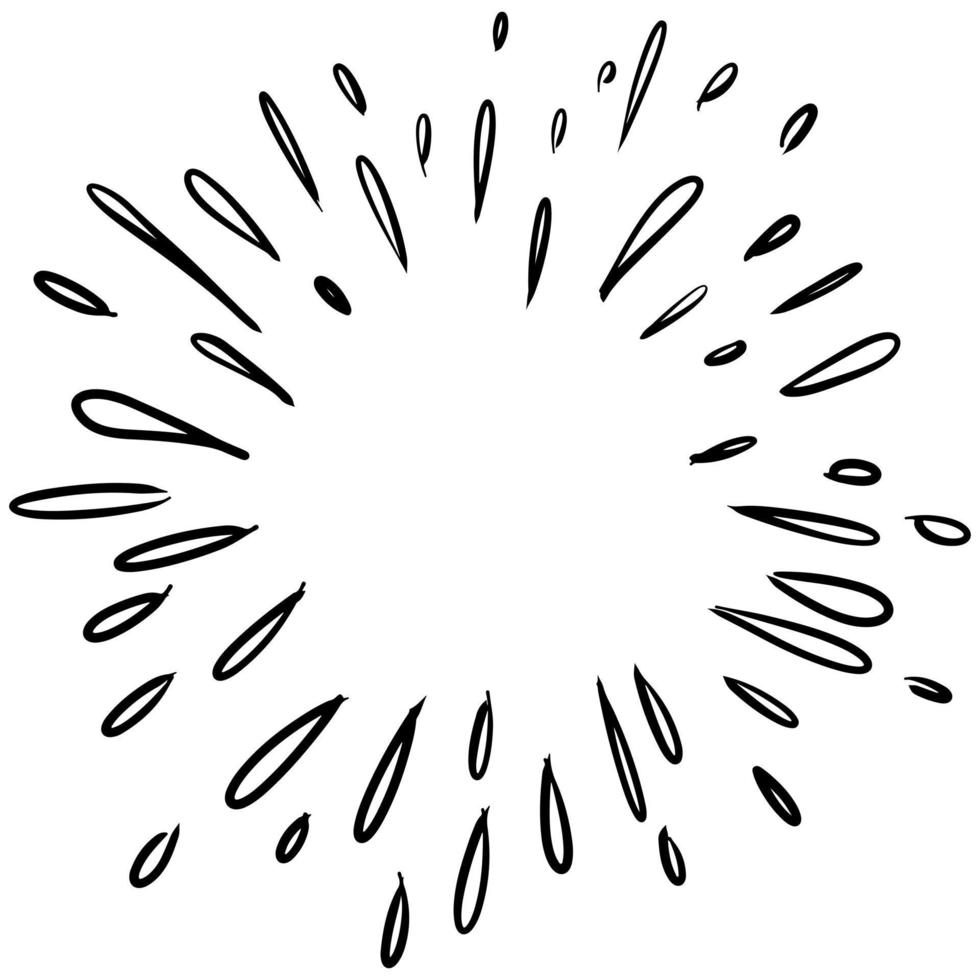 Starburst, sunburst  hand drawn. Design Element Fireworks Black Rays. Comic explosion effect. Radiating, radial lines. vector