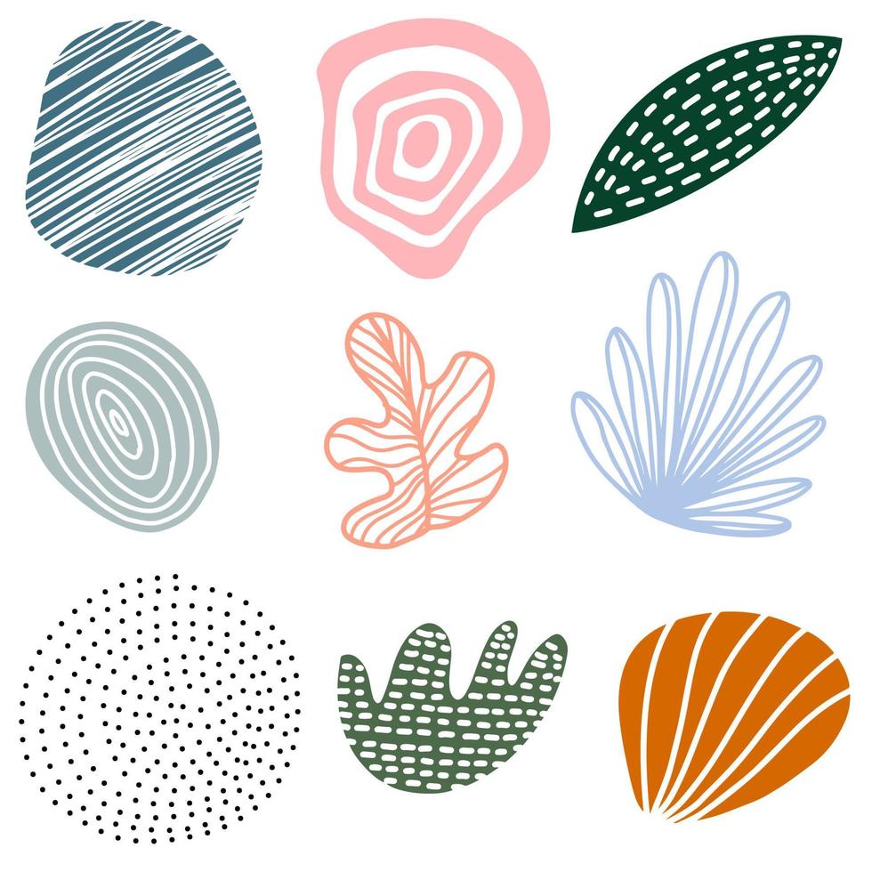 Hand drawn set of various abstract shapes and doodle objects. vector illustration.