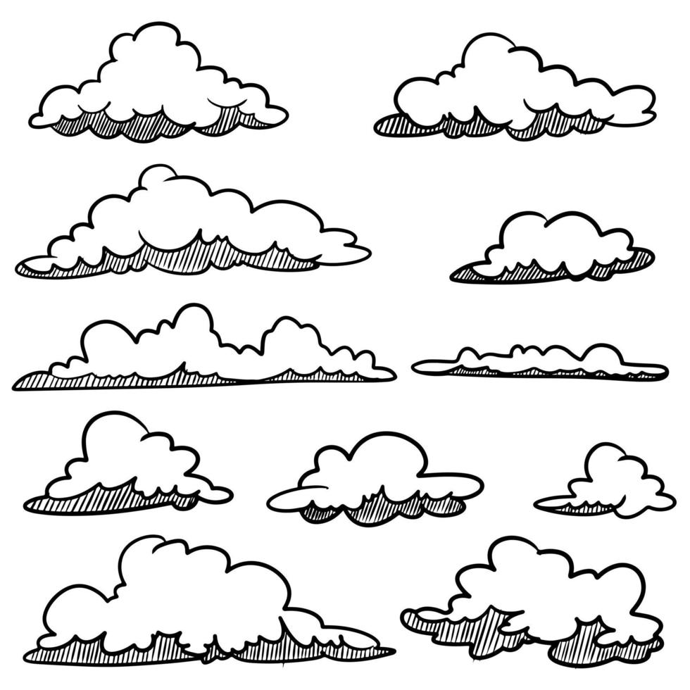 Doodle set of Hand Drawn Clouds isolated for concept design . vector illustration.